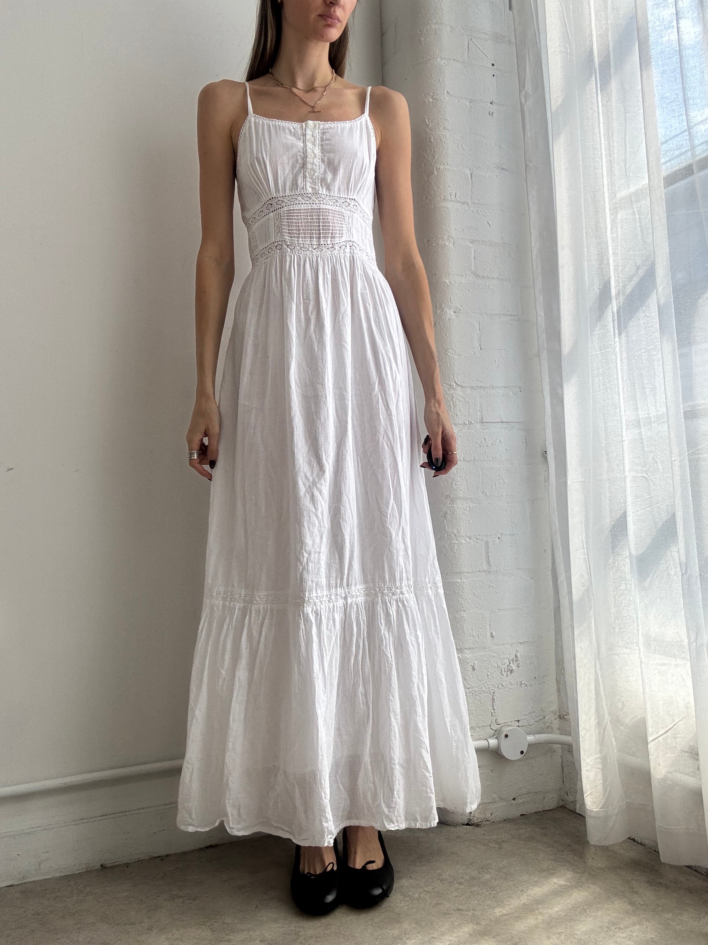 Vintage Y2K white cotton tiered maxi dress - Size M