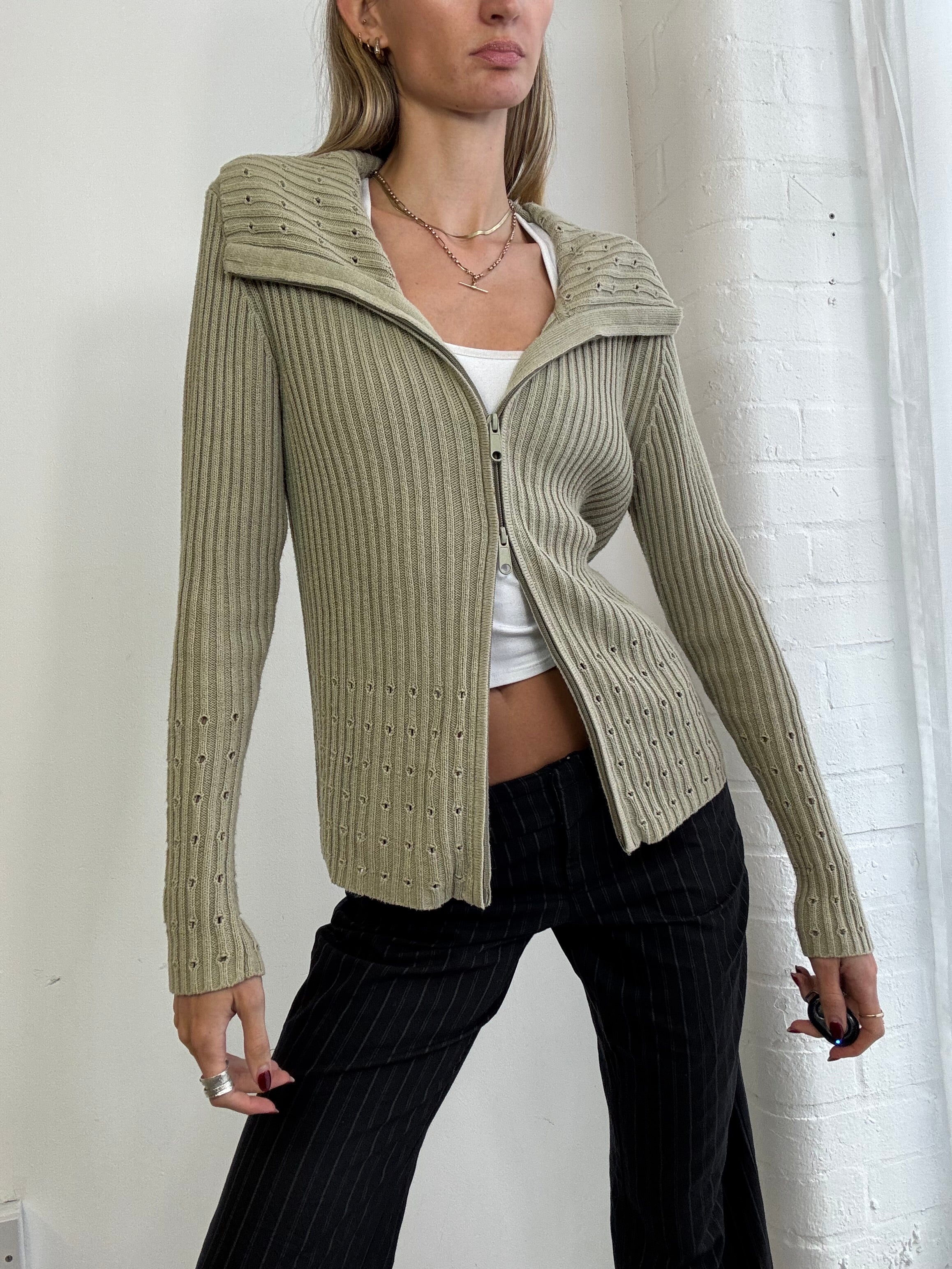 Vintage Y2K ribbed knitted dual zip jumper