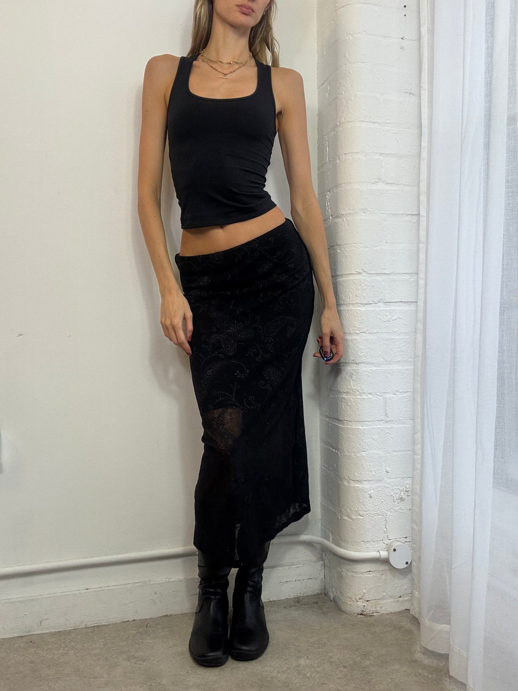 Vintage Y2K sparkly paisley print mesh midi skirt