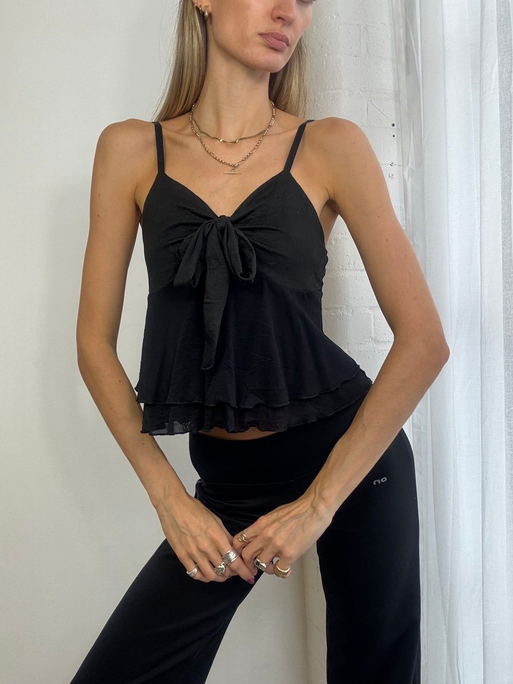 Vintage Y2K black cami top with bow