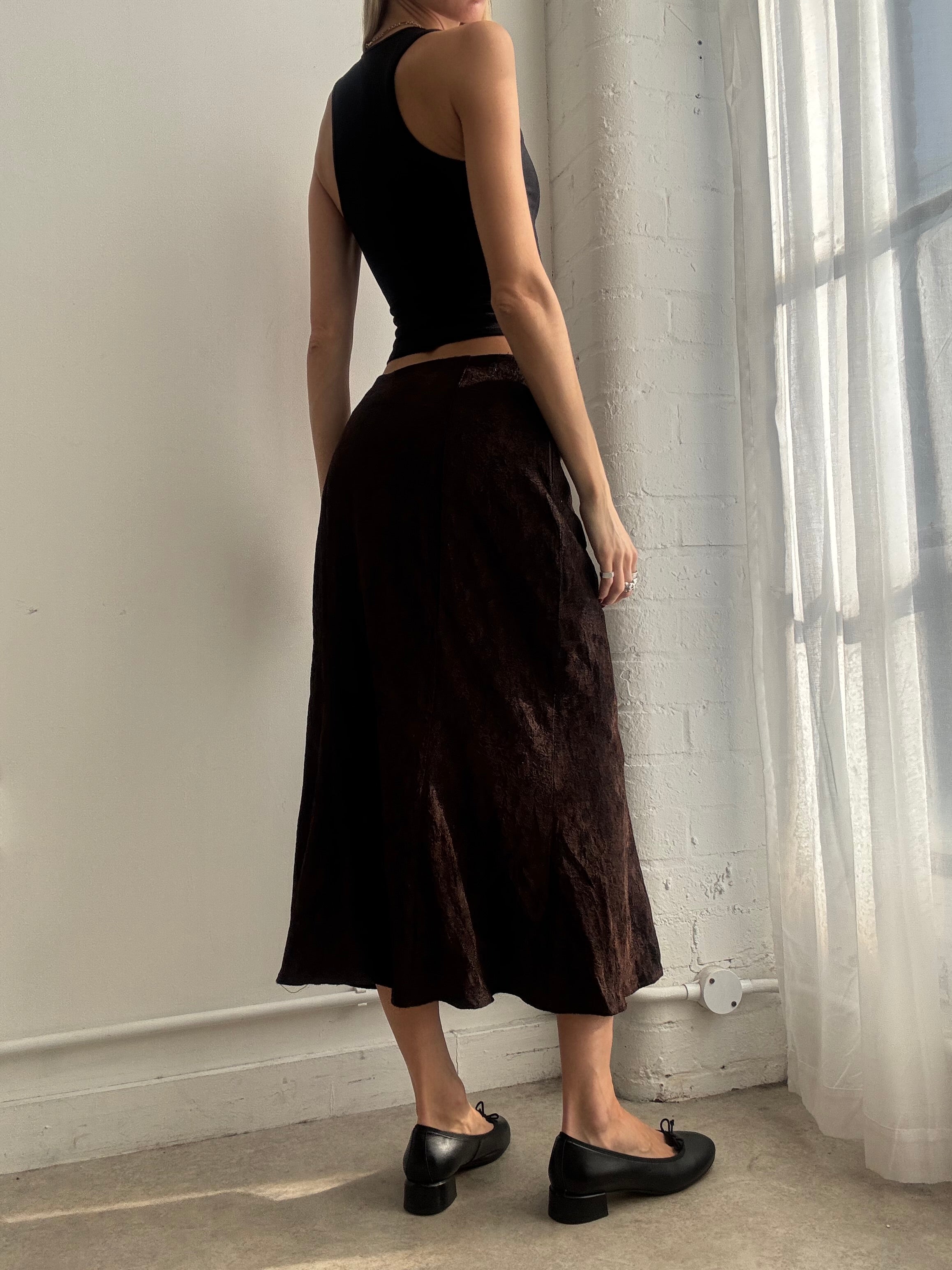 Vintage Y2K brown woven midi skirt