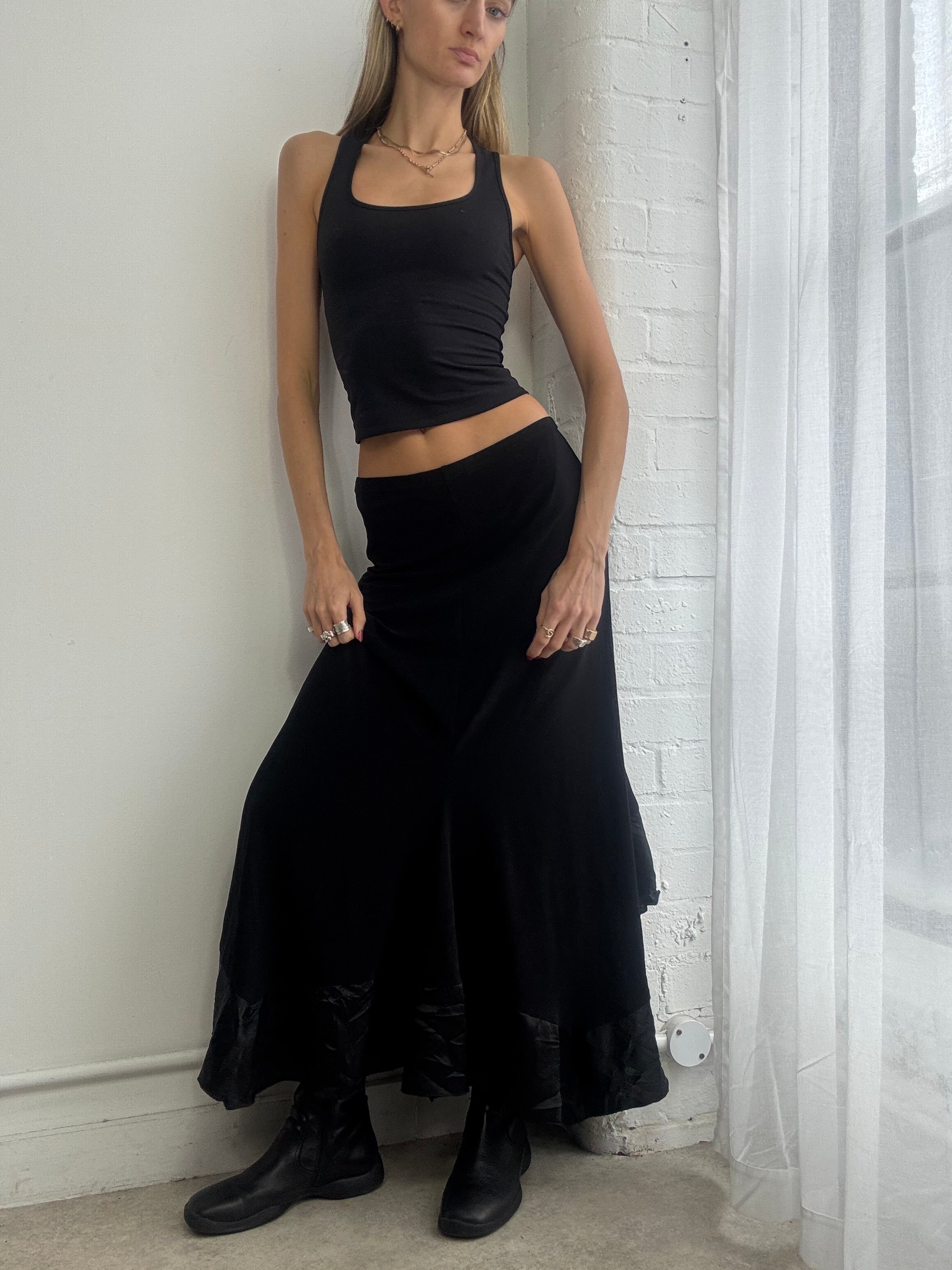 Vintage 90s black maxi ruffle skirt