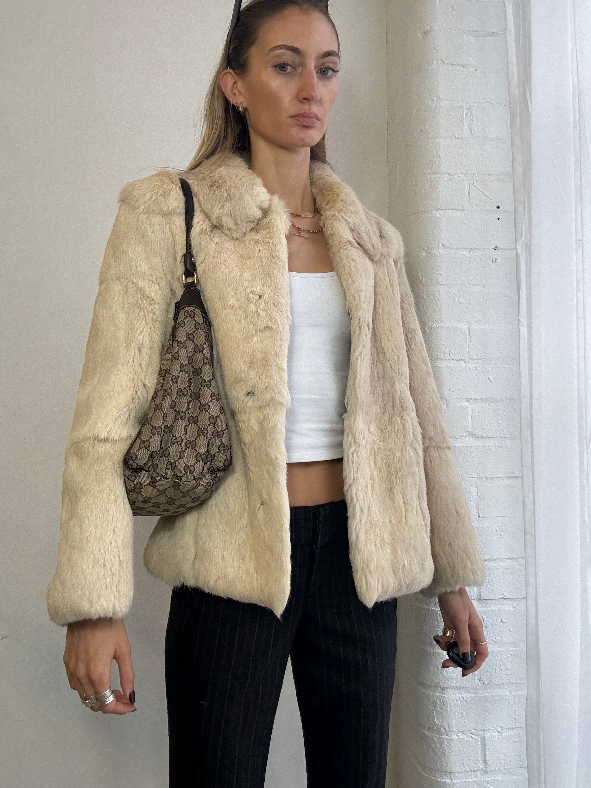 Vintage cream rabbit fur jacket