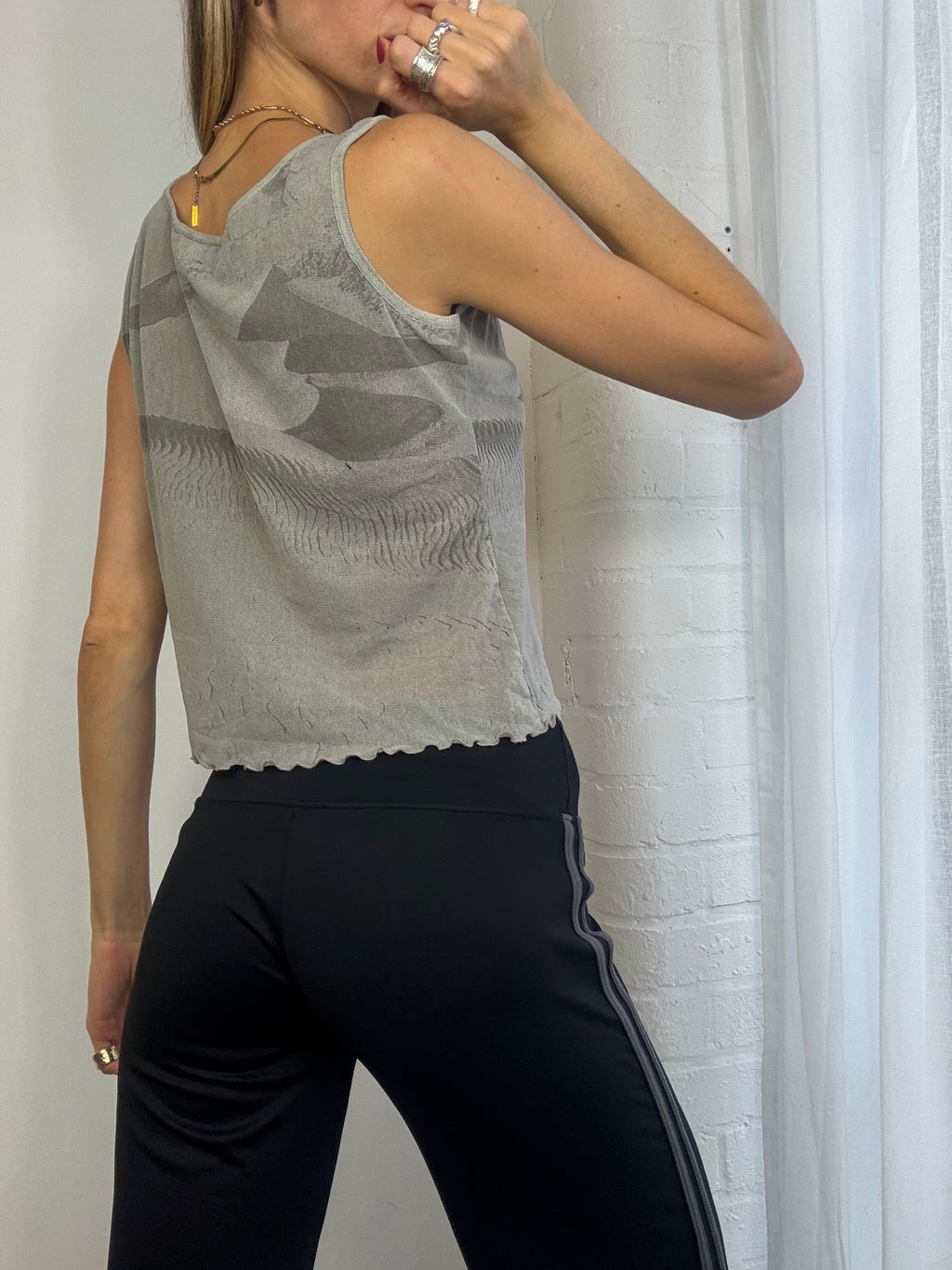 Vintage Y2K grey graphic print mesh tank