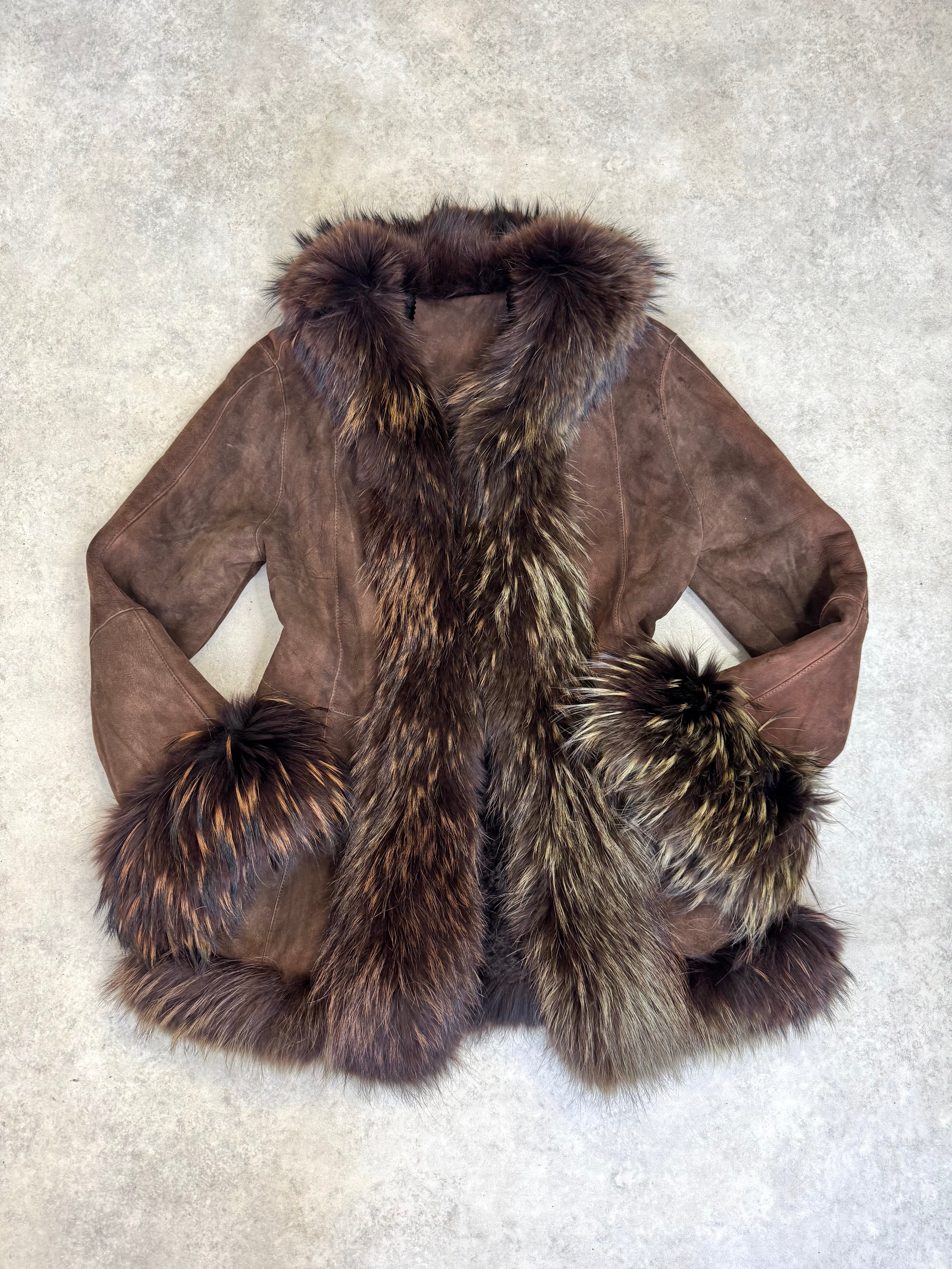 Vintage 90s brown suede & fur Afghan coat