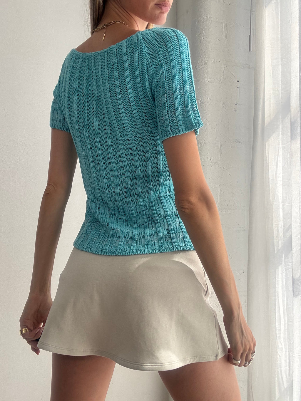 Vintage Y2K Aqua Knit Zip Top Coquette Fairy - Size S/M