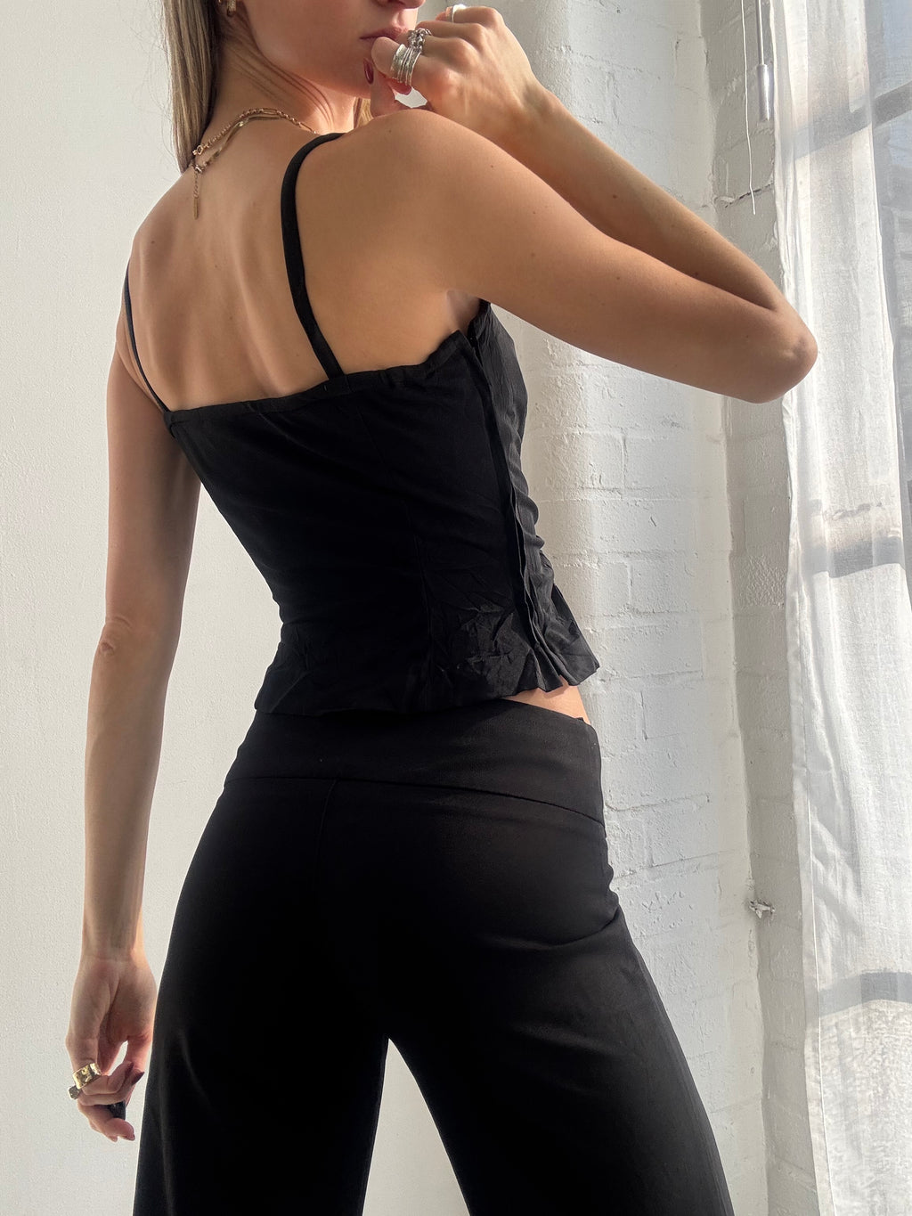 Vintage Y2k Black Diamante Cami Top