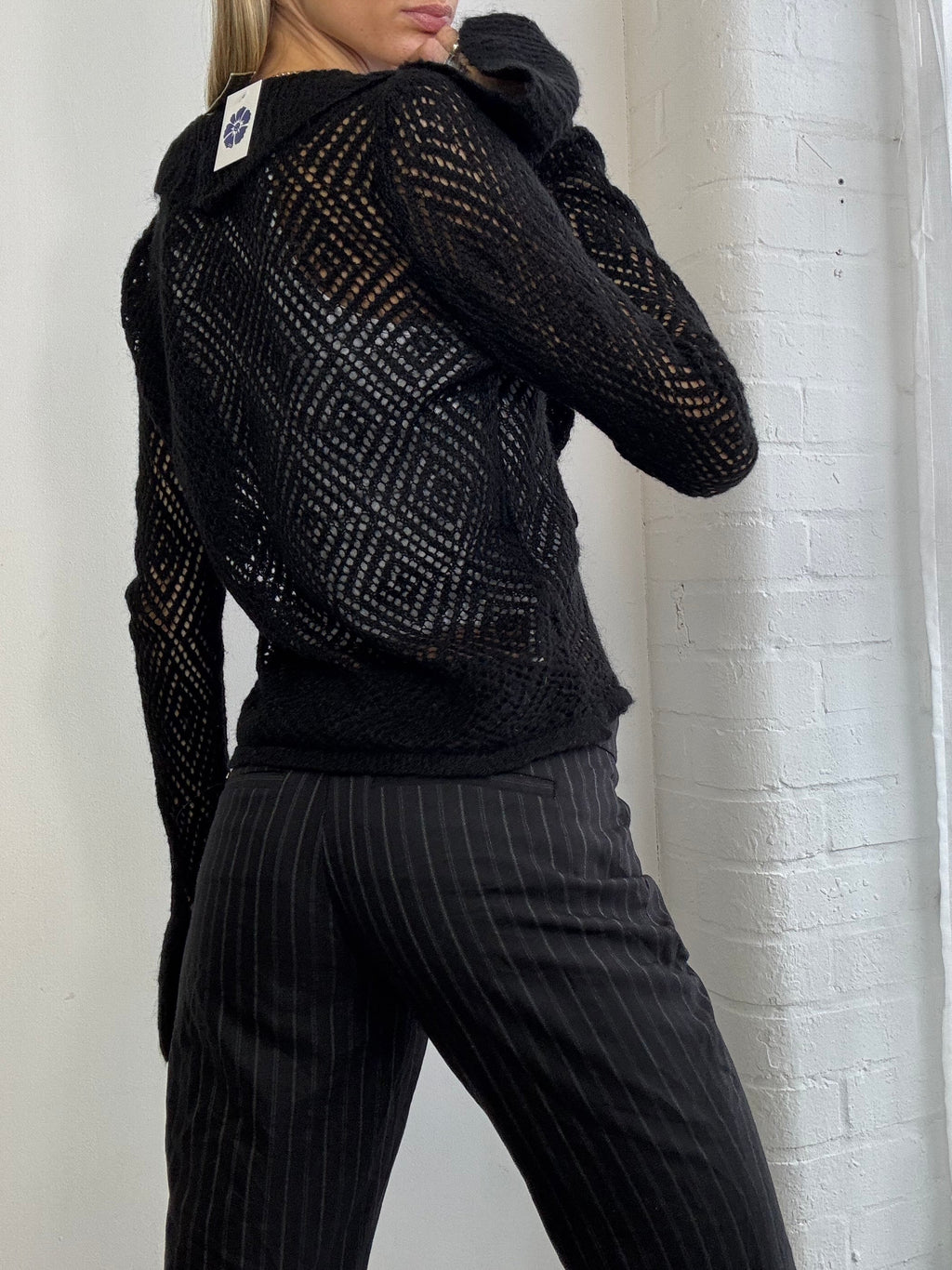 Vintage Y2K wool tie front ruffle cardigan