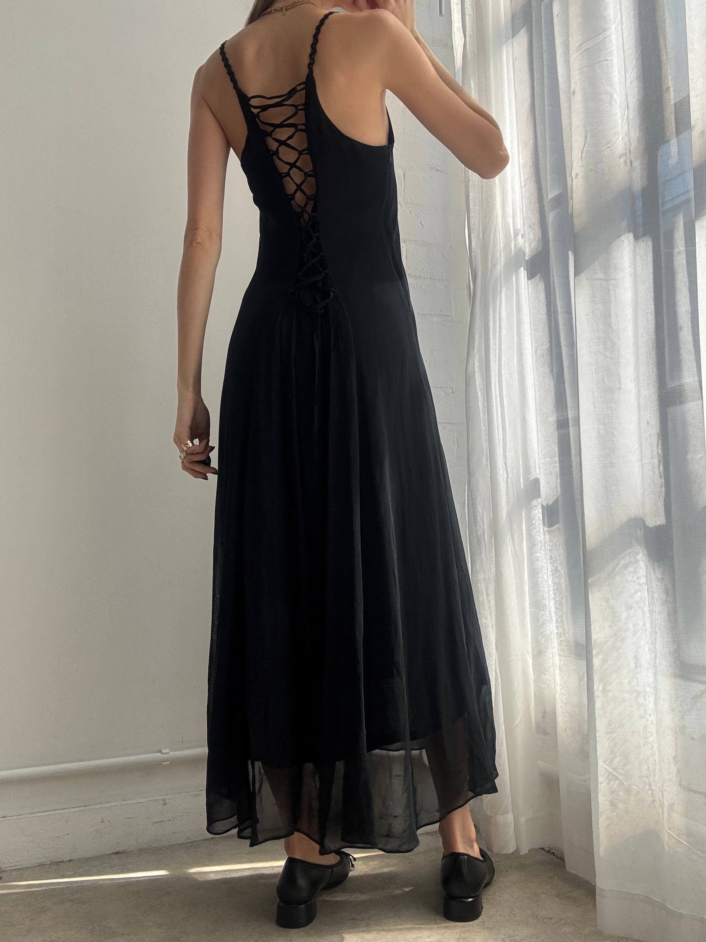 Vintage Y2K black sheer layered midi dress - Size S