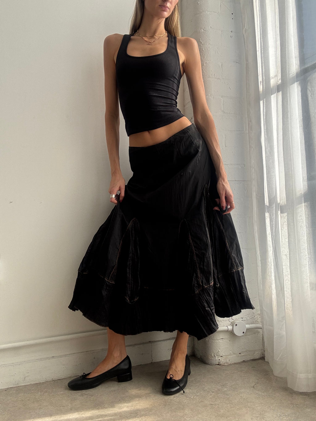 Vintage Y2K black nylon maxi skirt