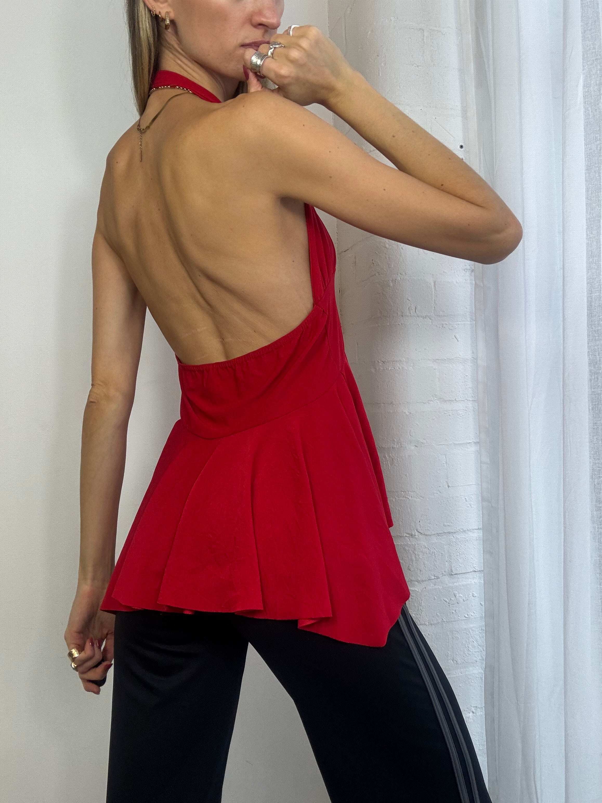 Vintage Y2K red halter neck top asymmetric
