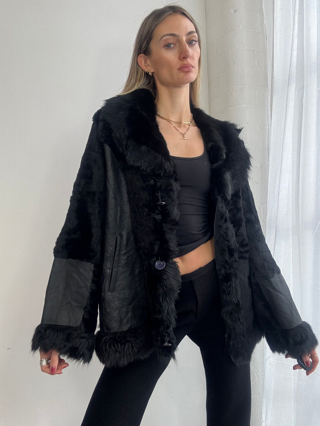 Vintage 90s shearling & leather coat