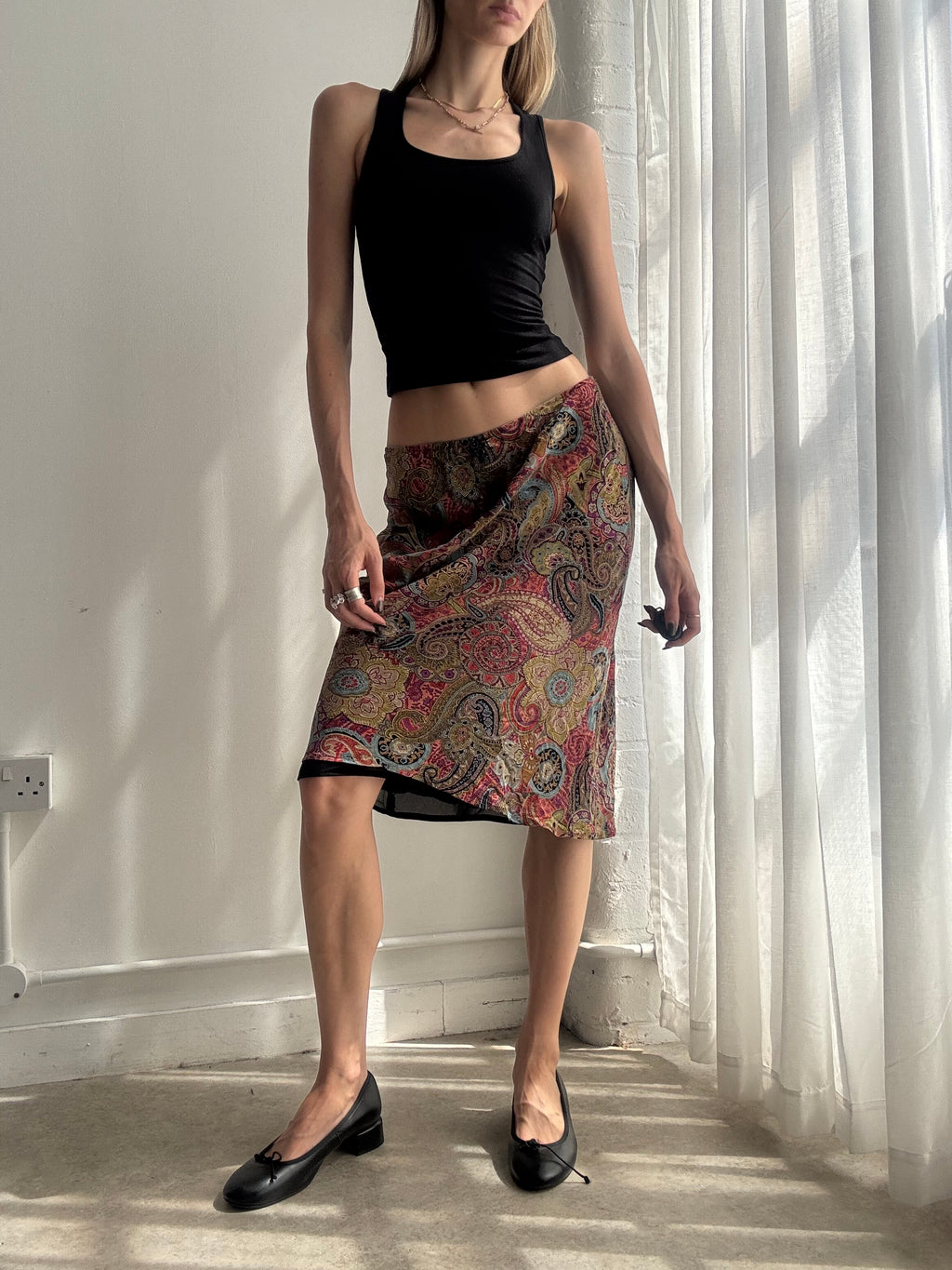 Vintage paisley print silk midi skirt - size S/M