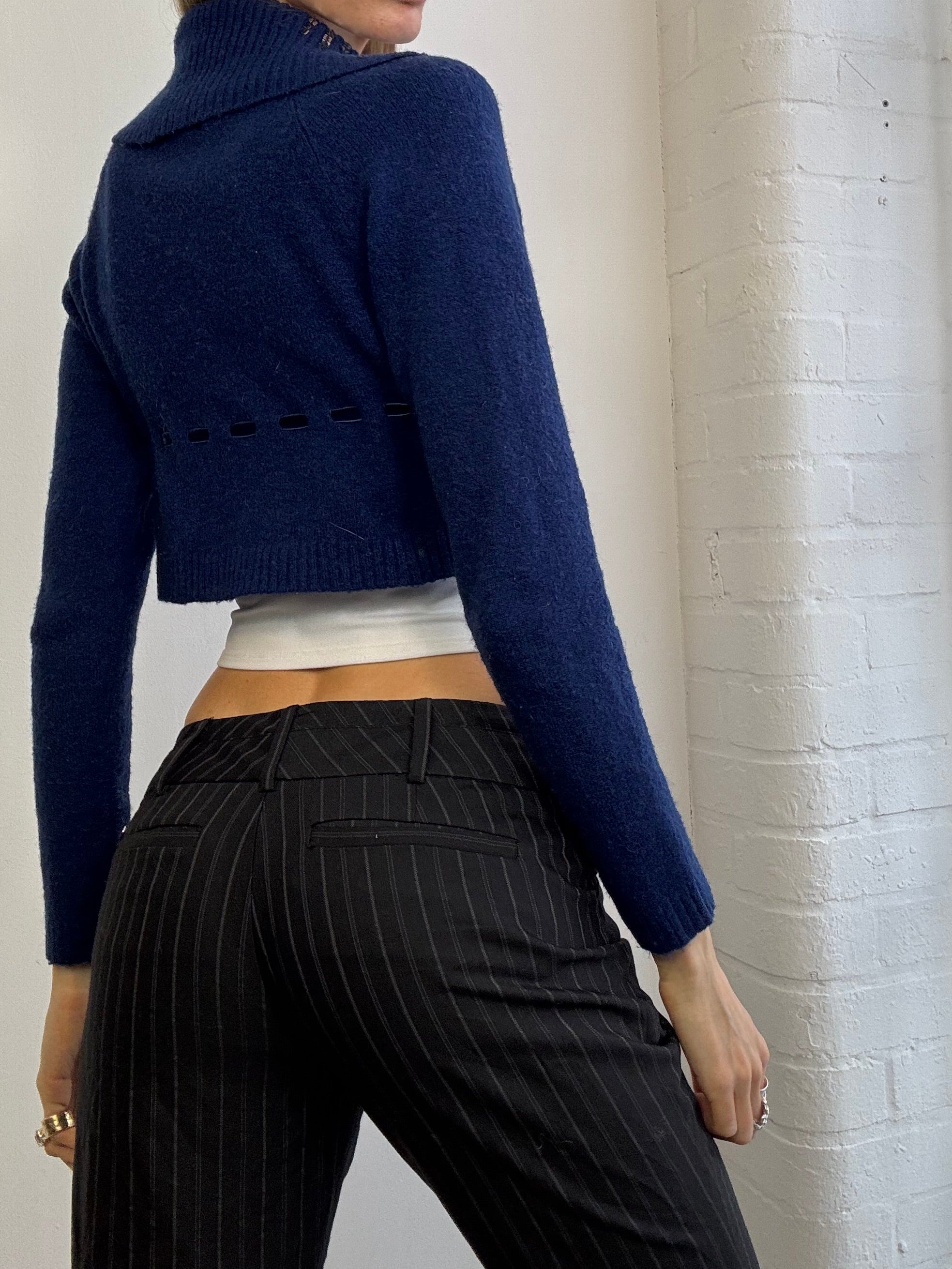 Vintage Y2K blue knitted crop cardigan sequin