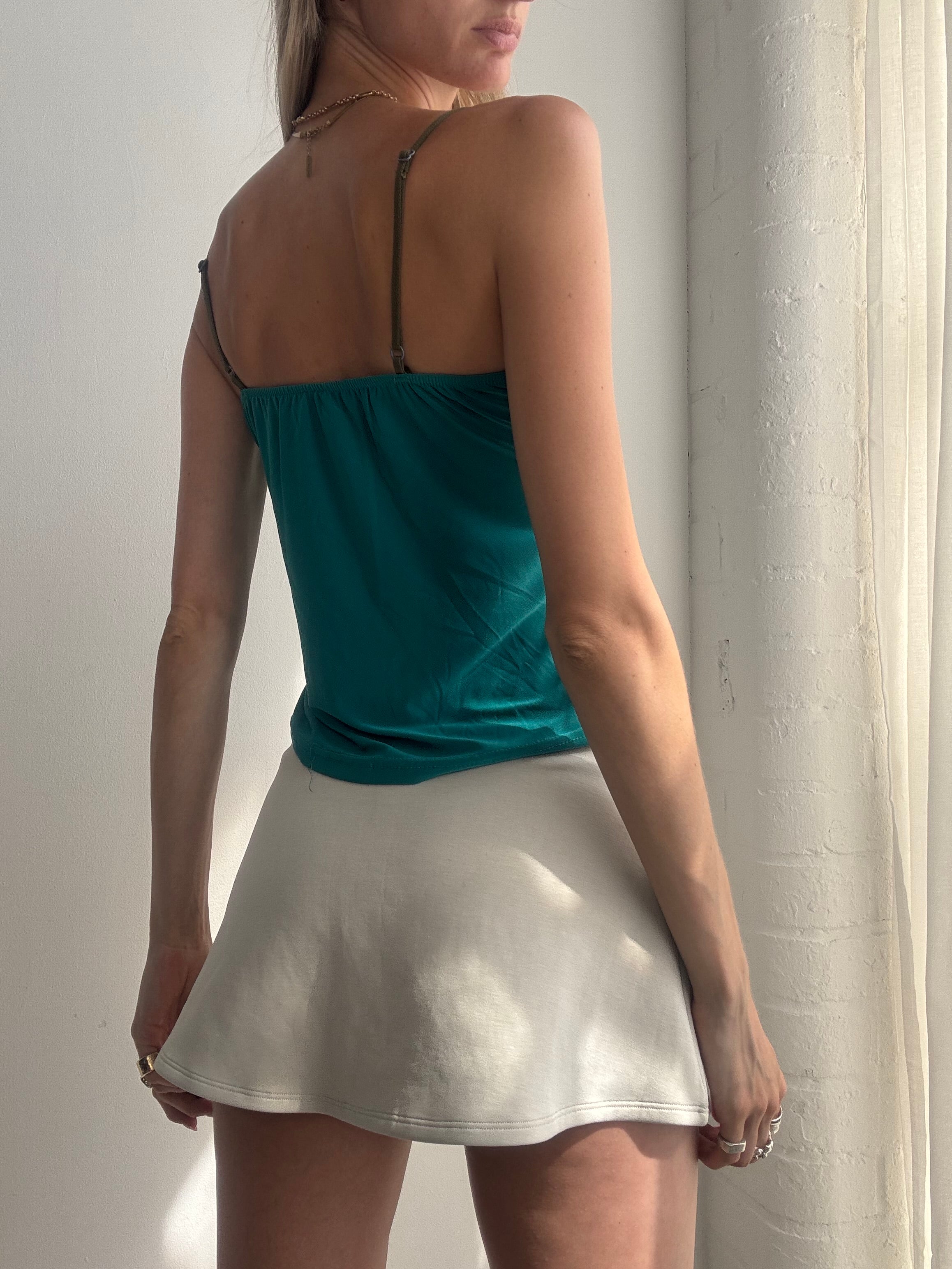 Vintage Y2K Turquoise Embellished Corset Cami Top - Size M