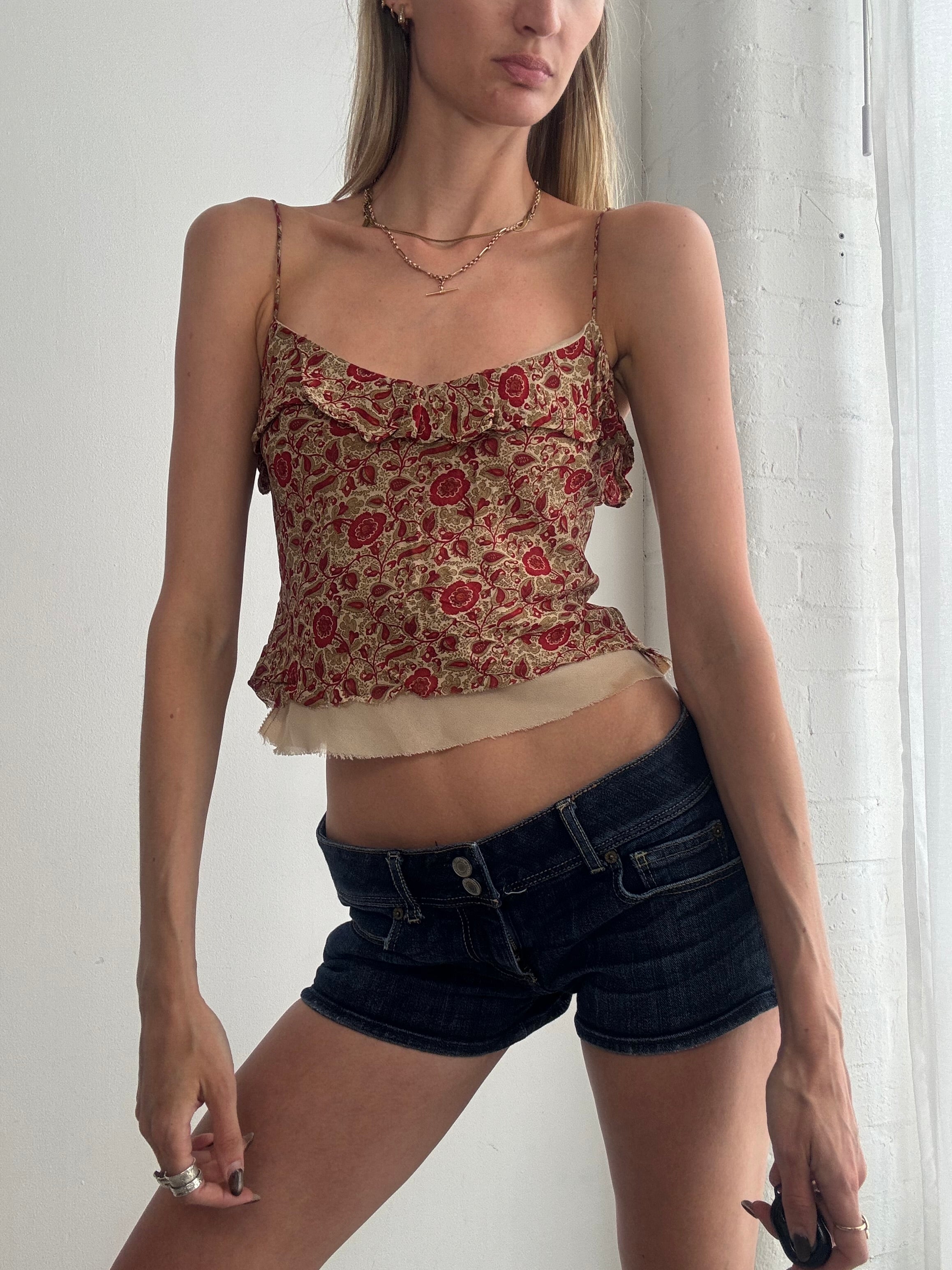 Vintage Y2k Ralph Lauren Floral Ruffle Cami Top - Size XS