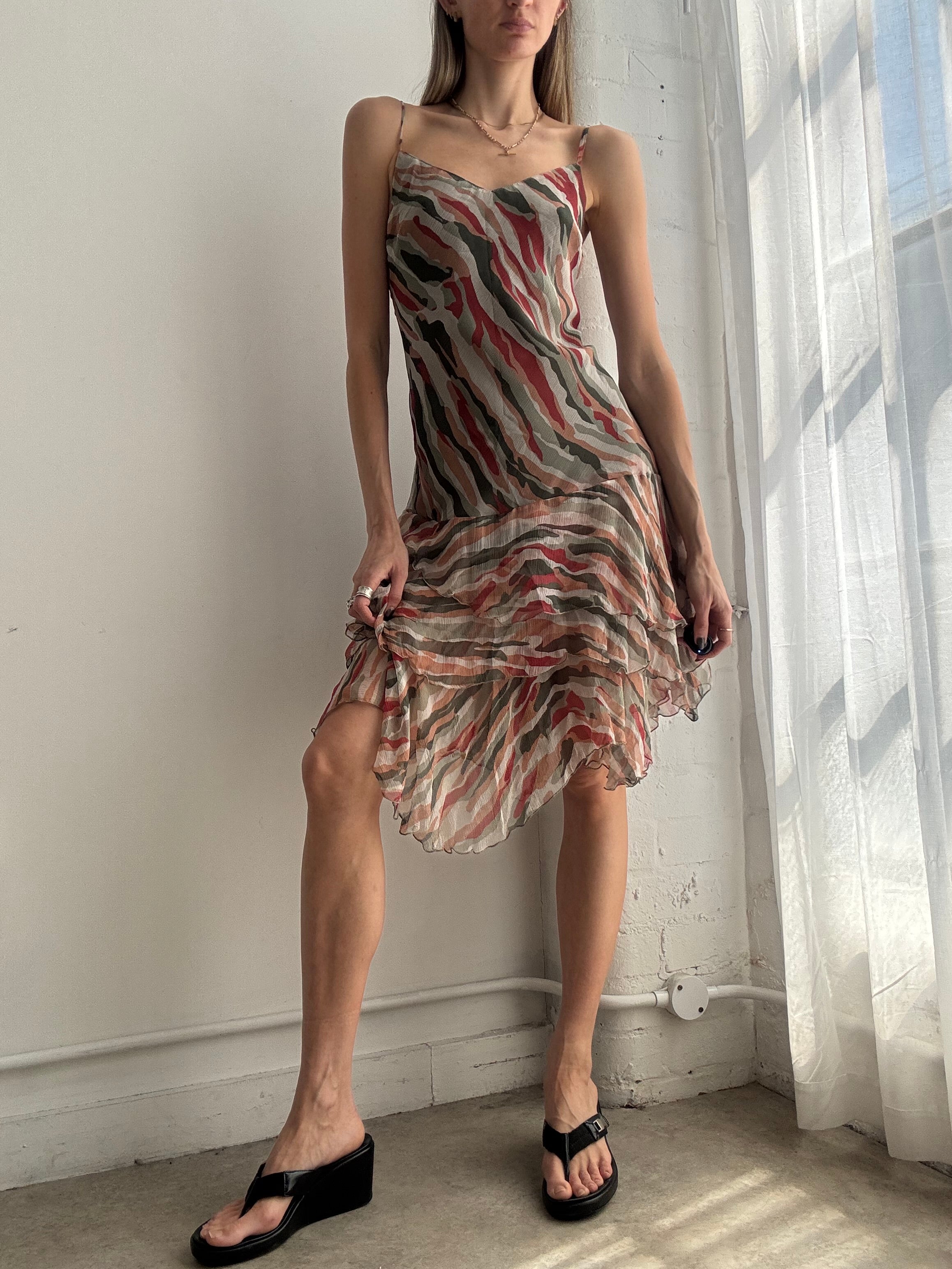 Vintage Y2K abstract mesh silk slip dress - Size M