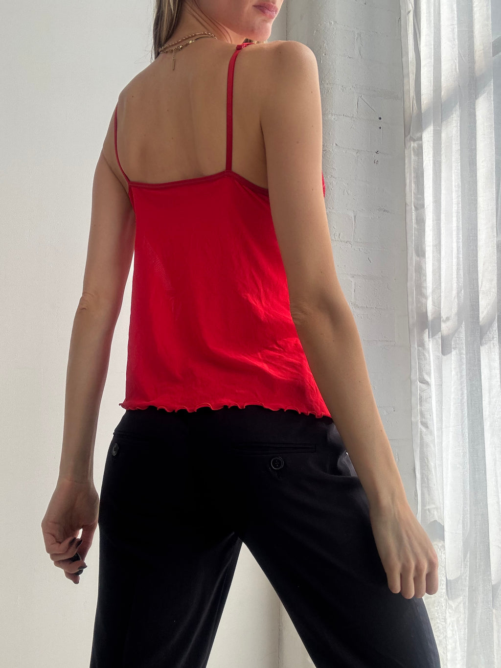 Vintage Y2K red lace tie-front cami top