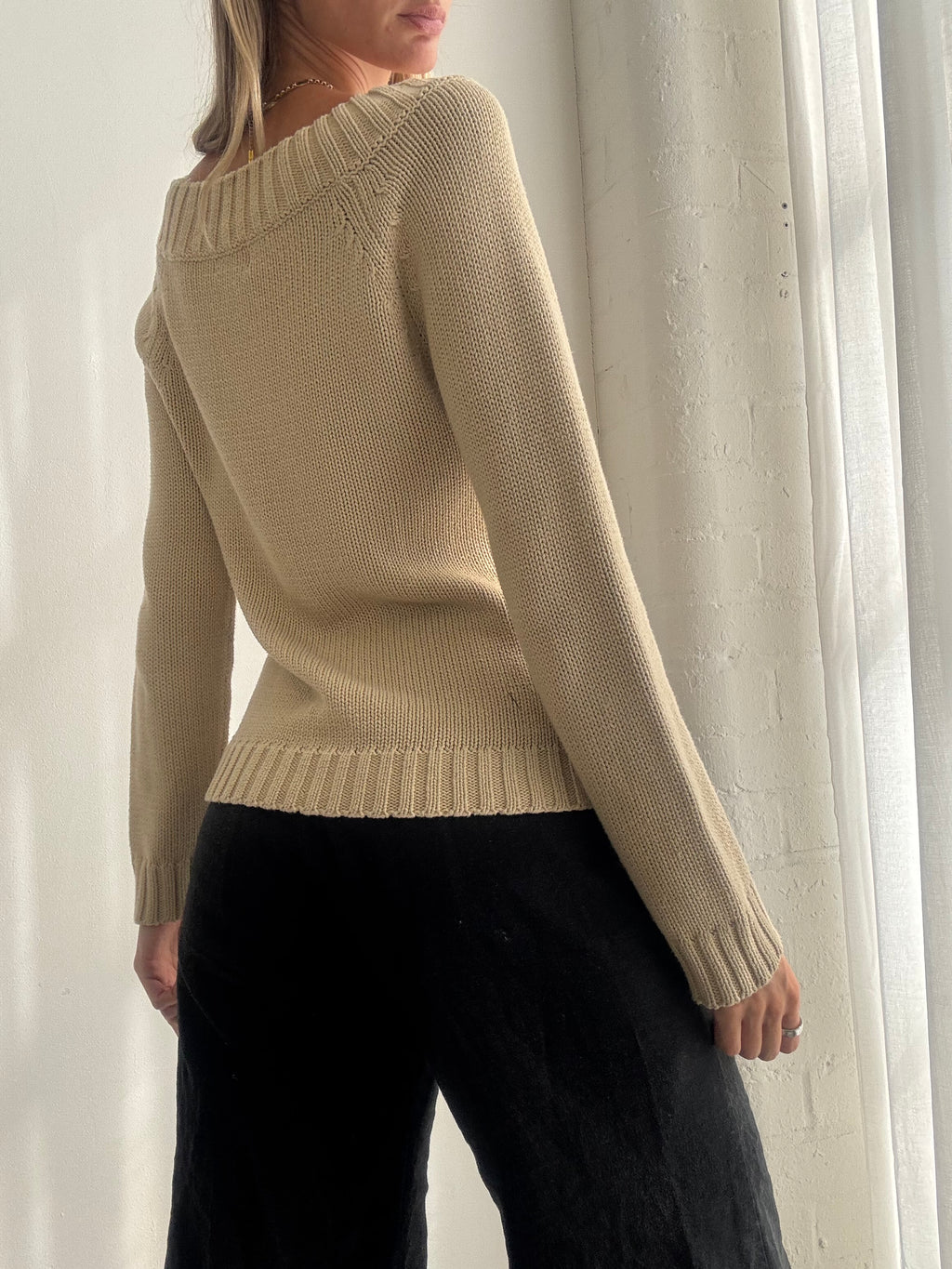 Vintage 90s Cream V-Neck Knit Jumper - Size M