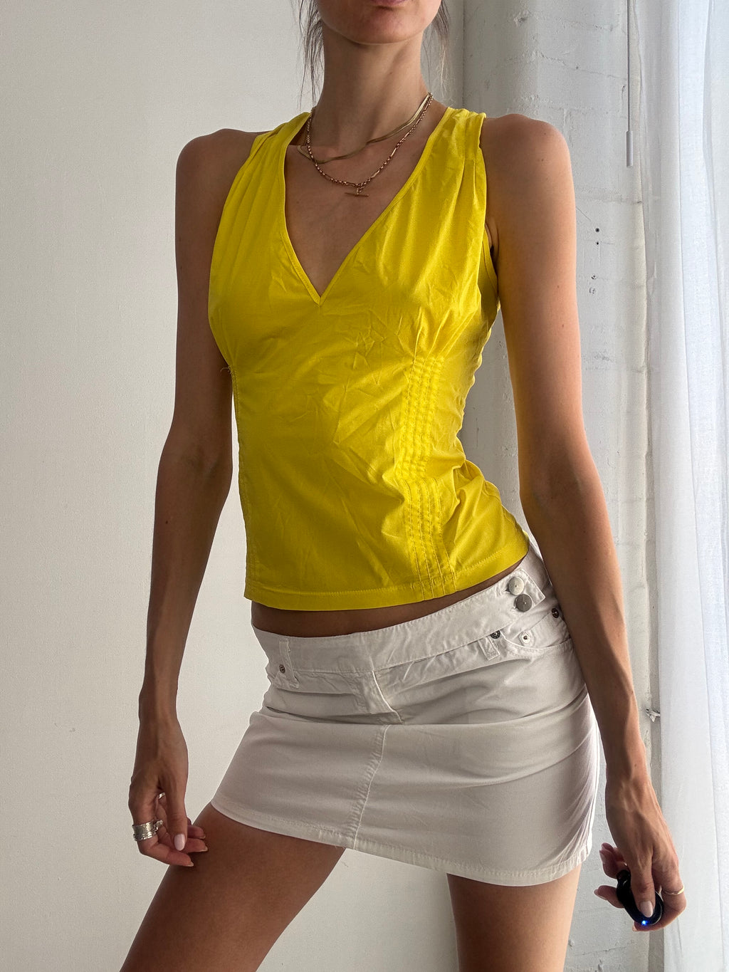 Vintage Versace Y2K Bright Yellow Open Back Top - Size S