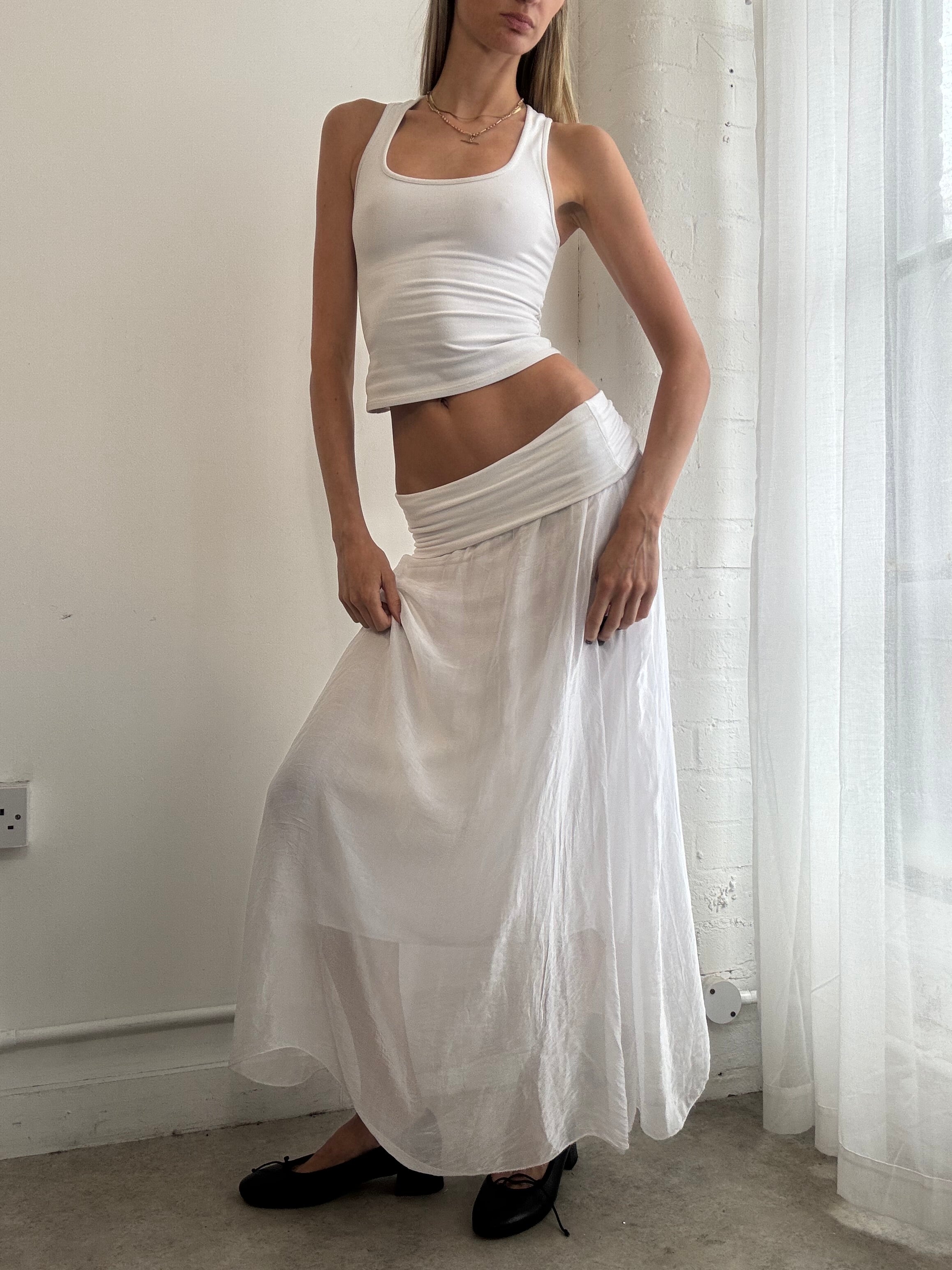 Vintage Y2K white boho maxi skirt - Size S/M