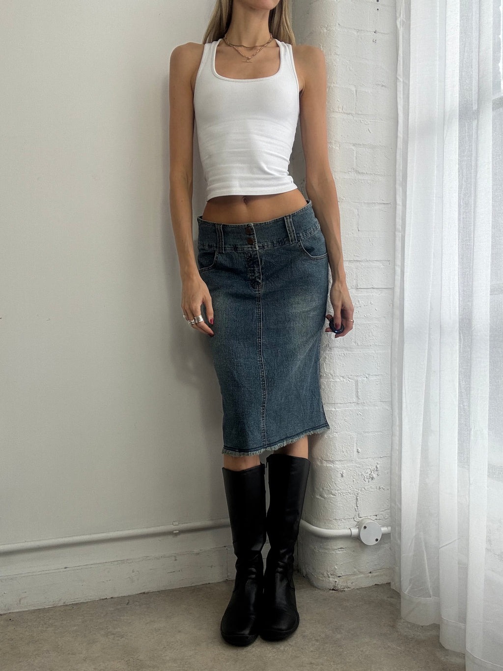 Vintage Y2K denim midi skirt