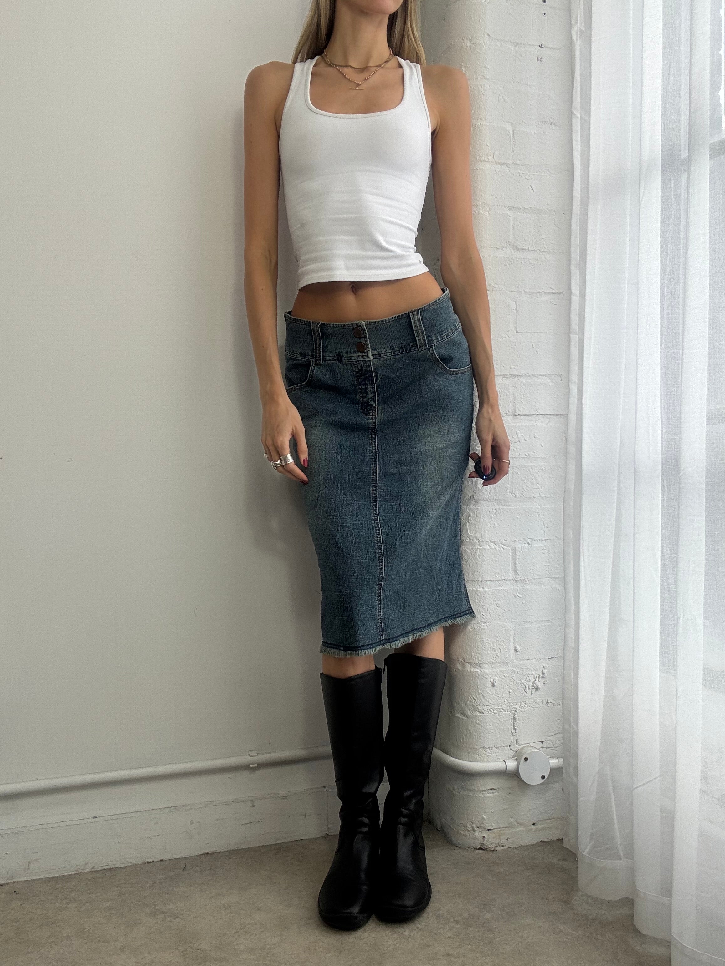 Vintage Y2K denim midi skirt