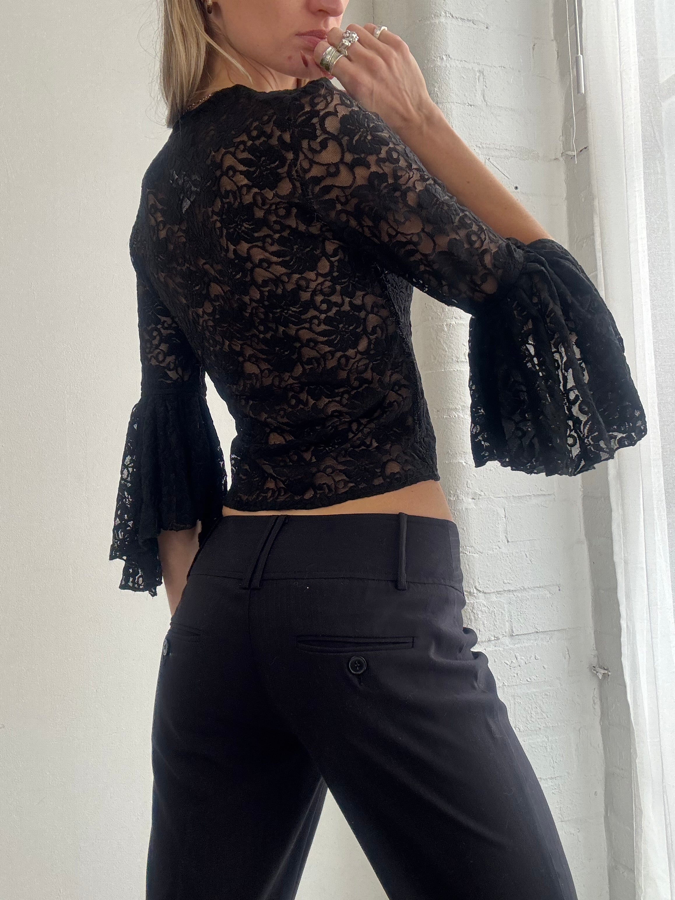 Vintage Y2K black lace bell sleeve top