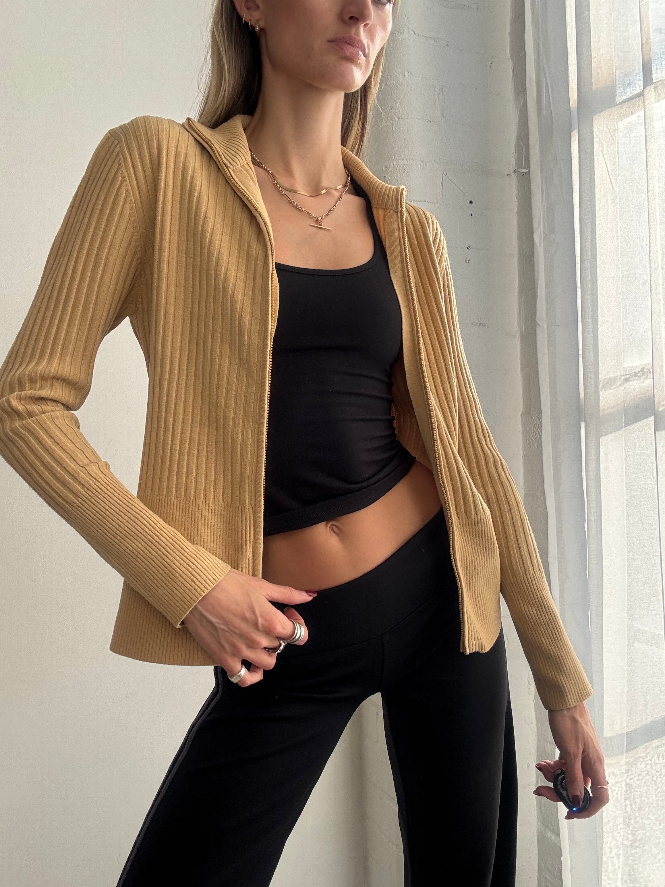 Vintage Y2K tan dual zip jumper