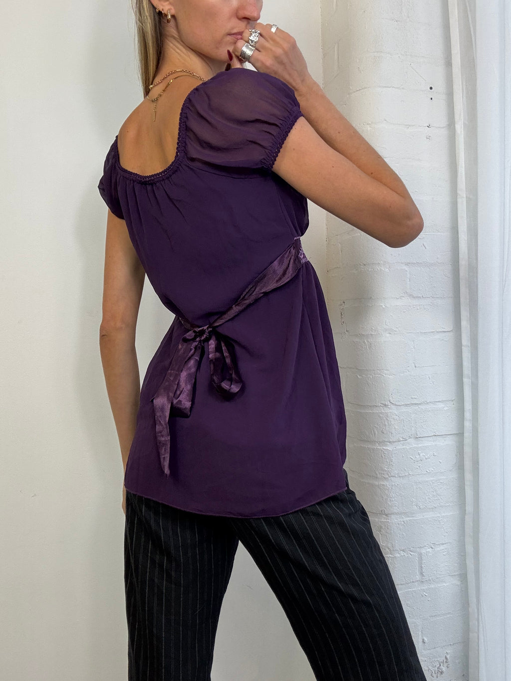 Vintage Y2K purple mesh milkmaid top