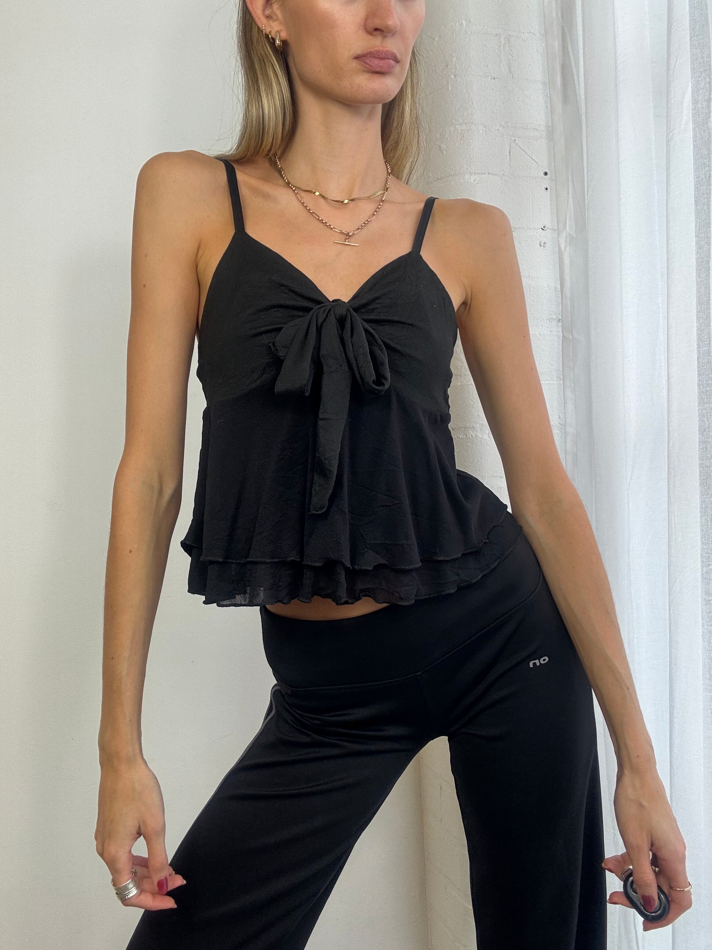 Vintage Y2K black cami top with bow