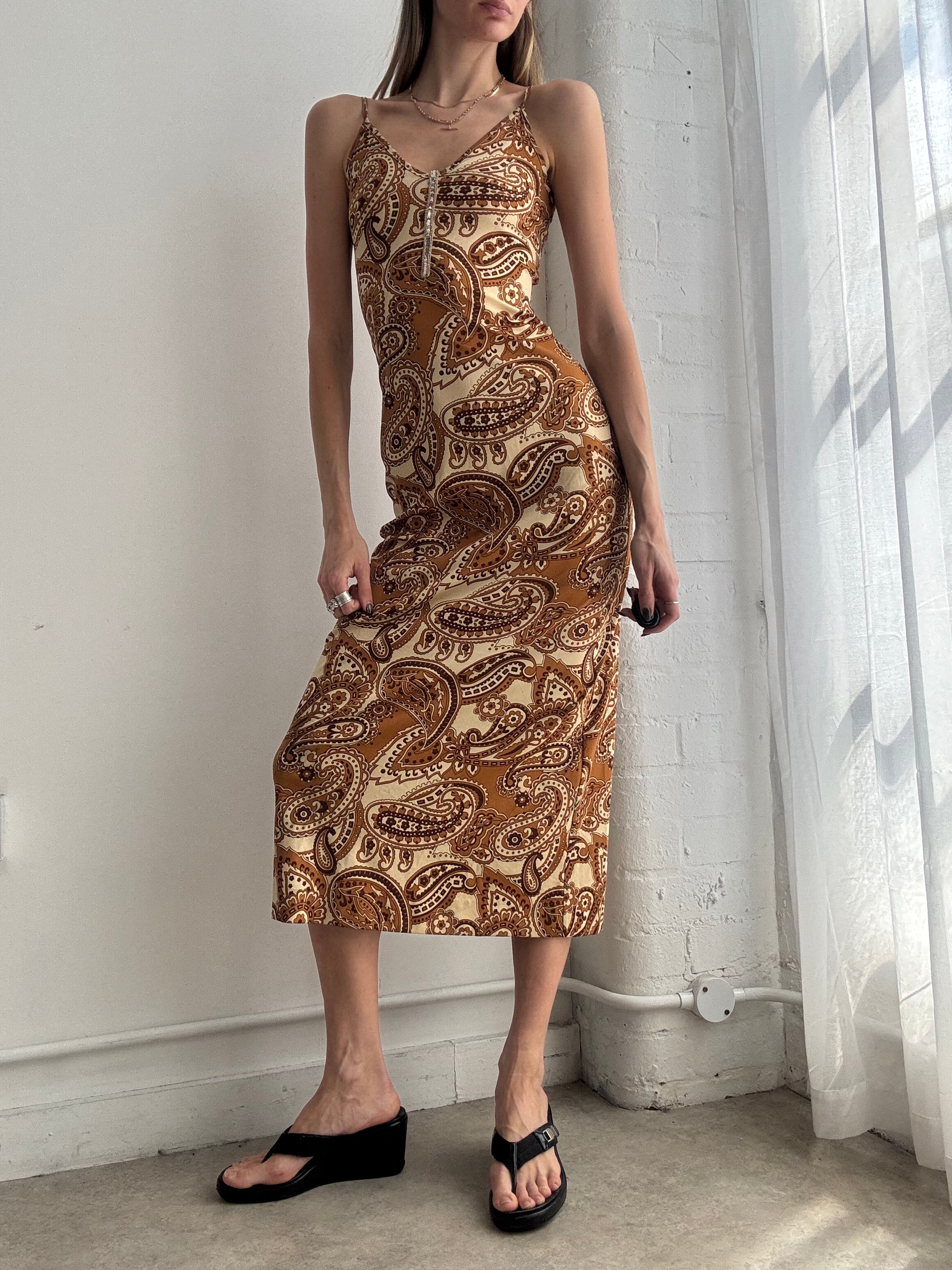 Vintage y2k paisley print slip midi dress - Size XS