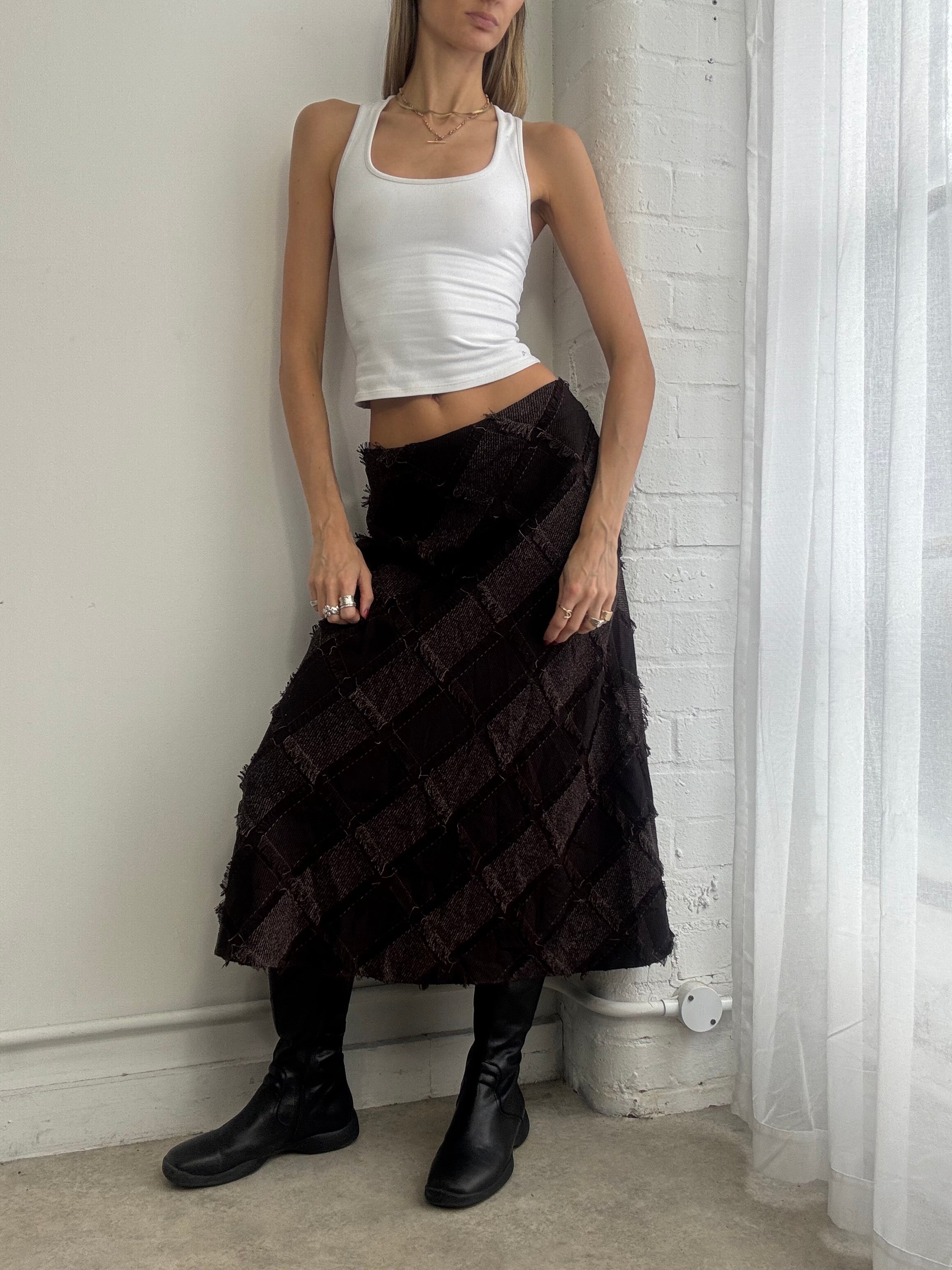 Vintage Y2K plaid brown maxi skirt
