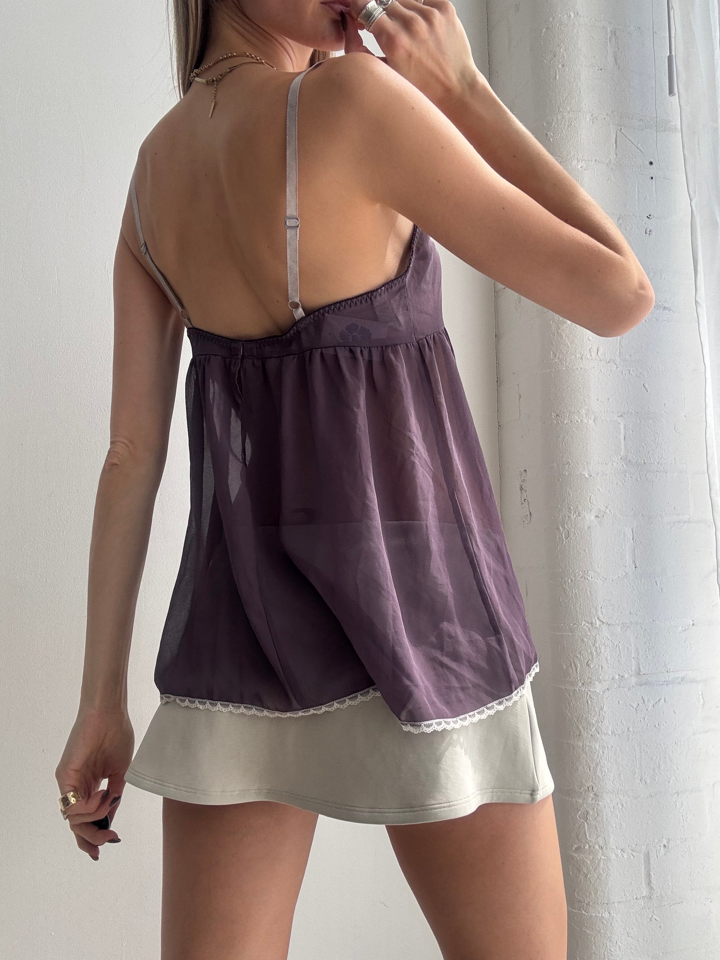 Vintage Y2K purple mesh & lace cami top - Size S