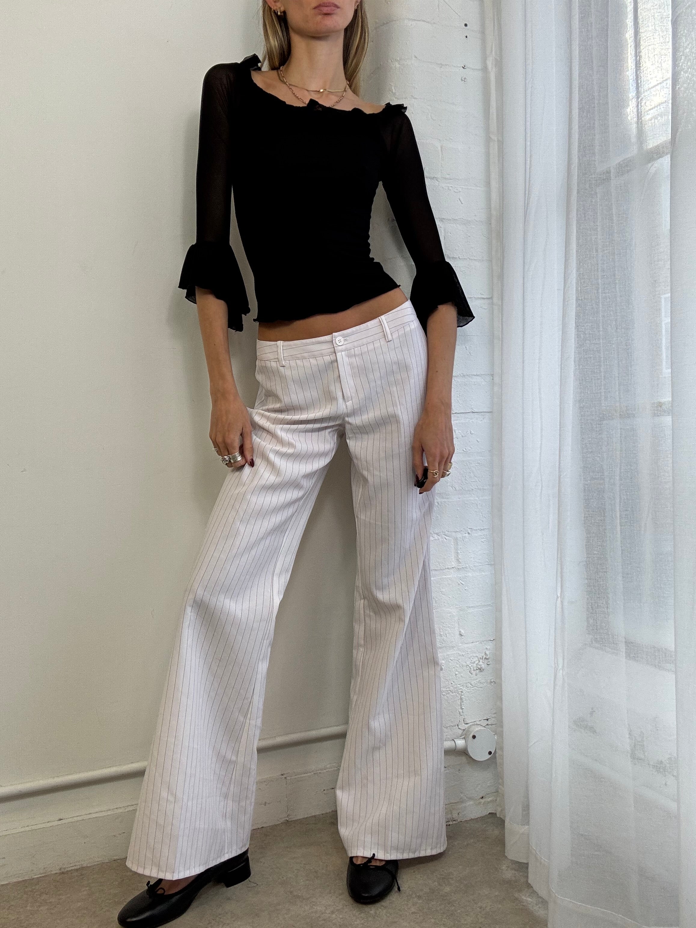 Vintage Y2K white pinstripe wide leg suit pants