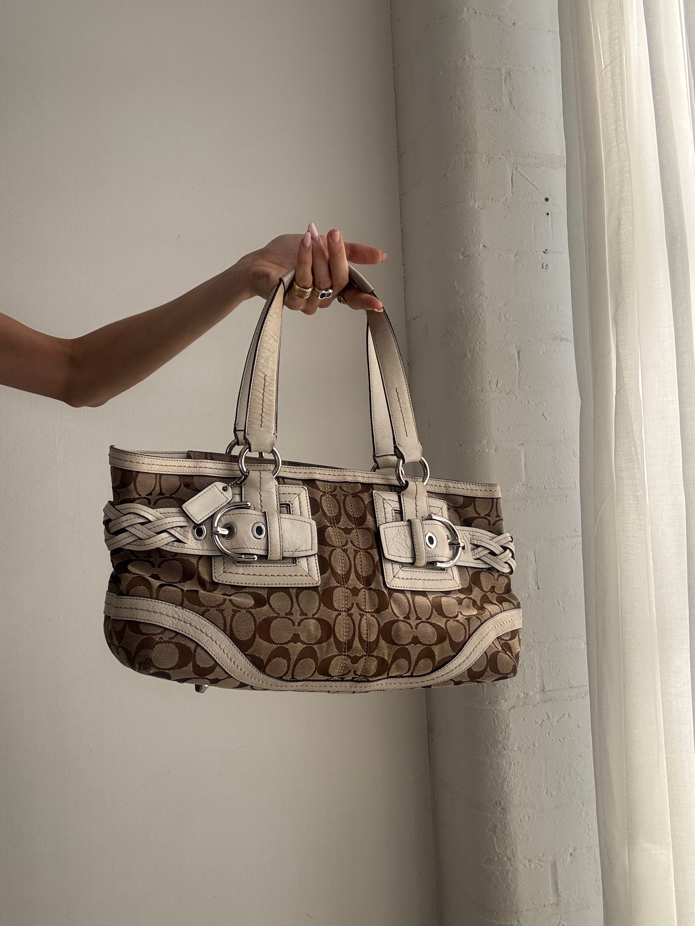Vintage Vintage Y2K Coach Signature Shoulder Bag – Brown Monogram Canvas & Cream Leather