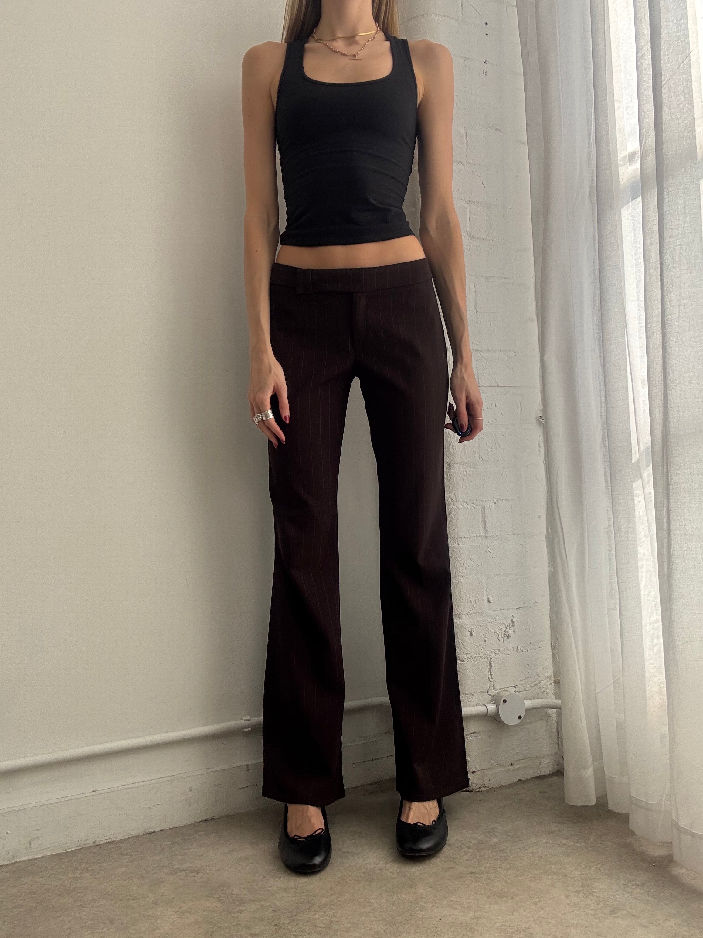 Vintage Y2K dark brown pinstripe low rise trousers