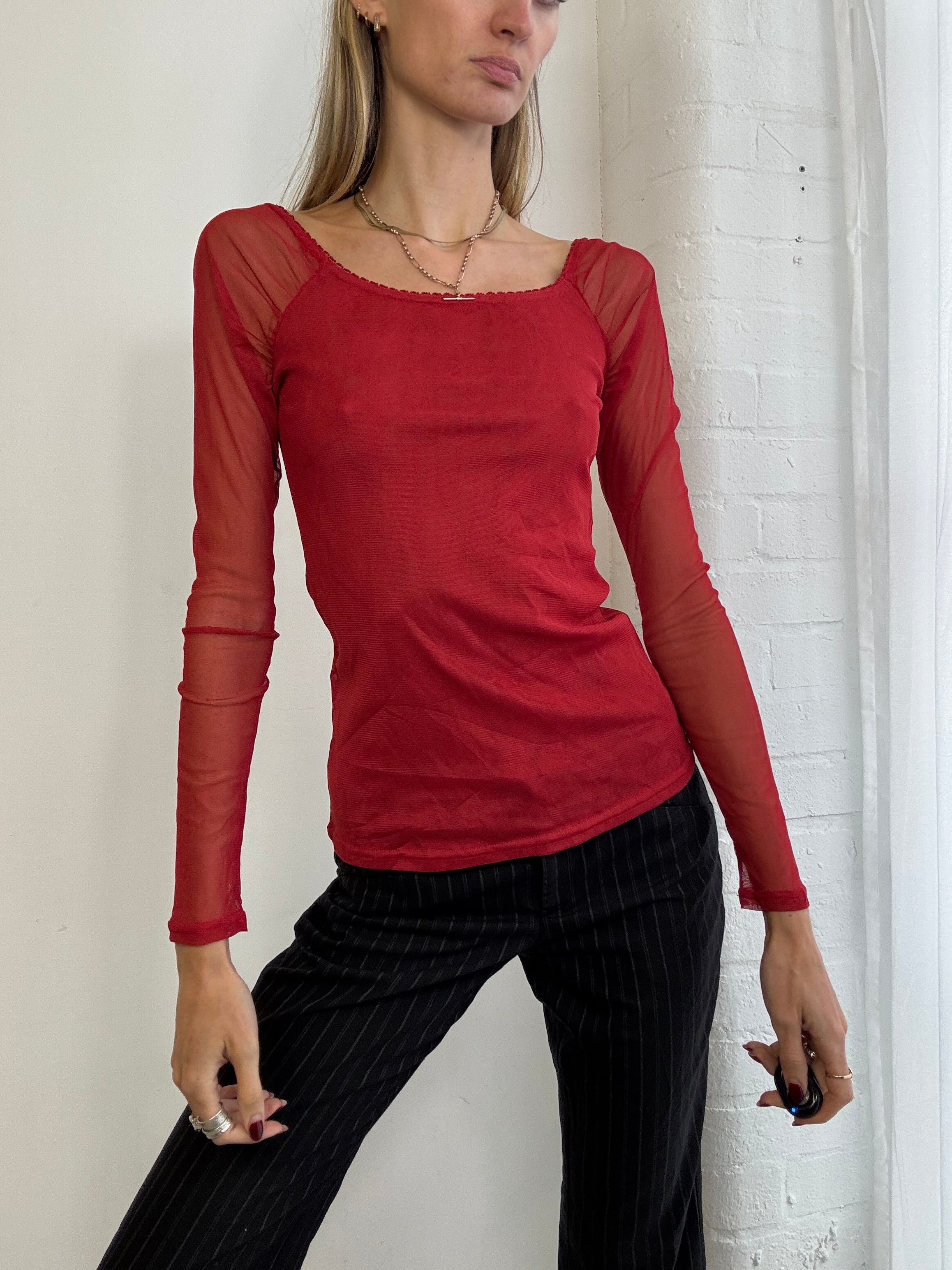 Vintage Y2K Morgan de toi red mesh long sleeve top