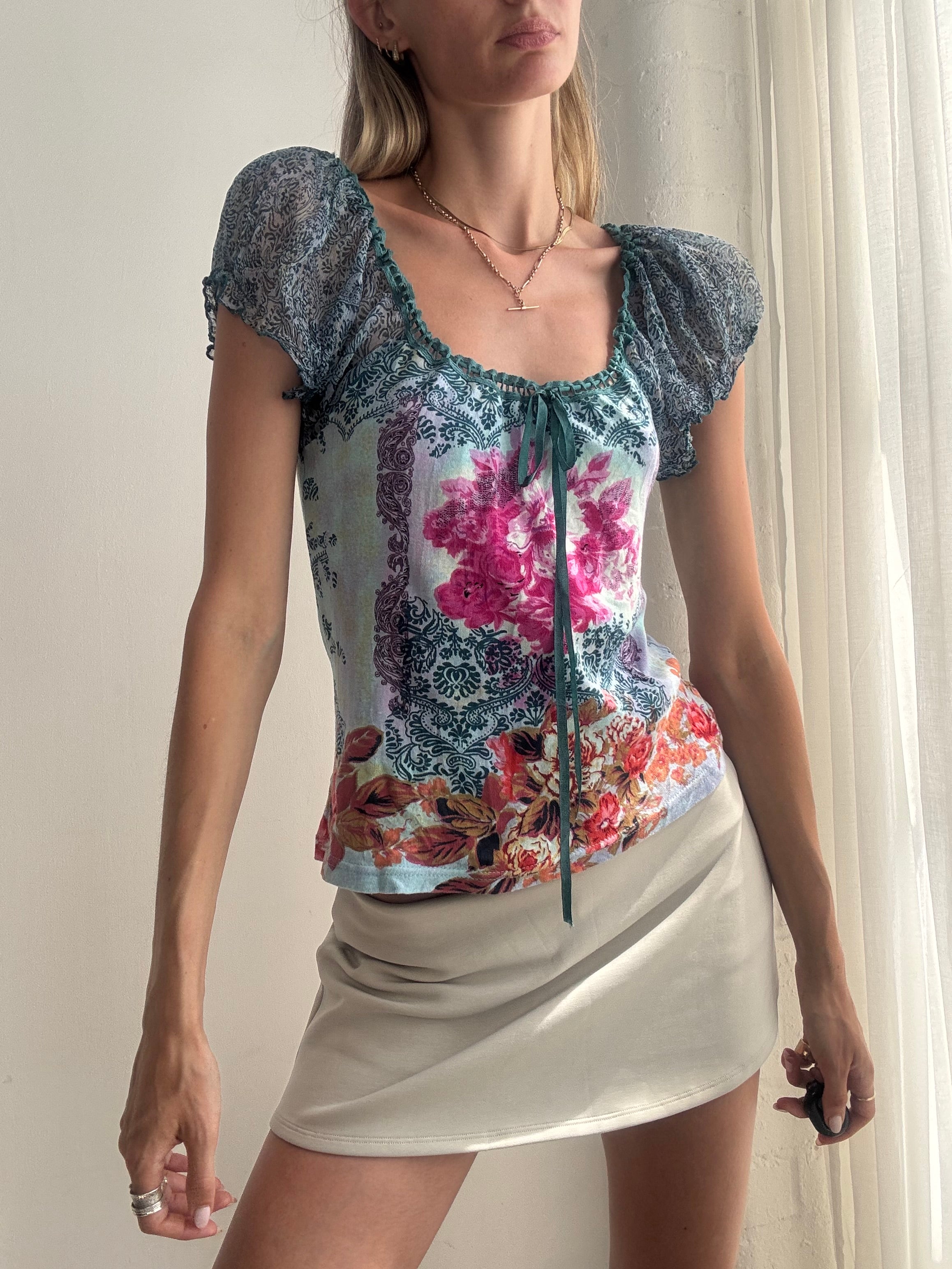 Vintage Rene Derhy Y2K Floral Puff Sleeve Top - Size S