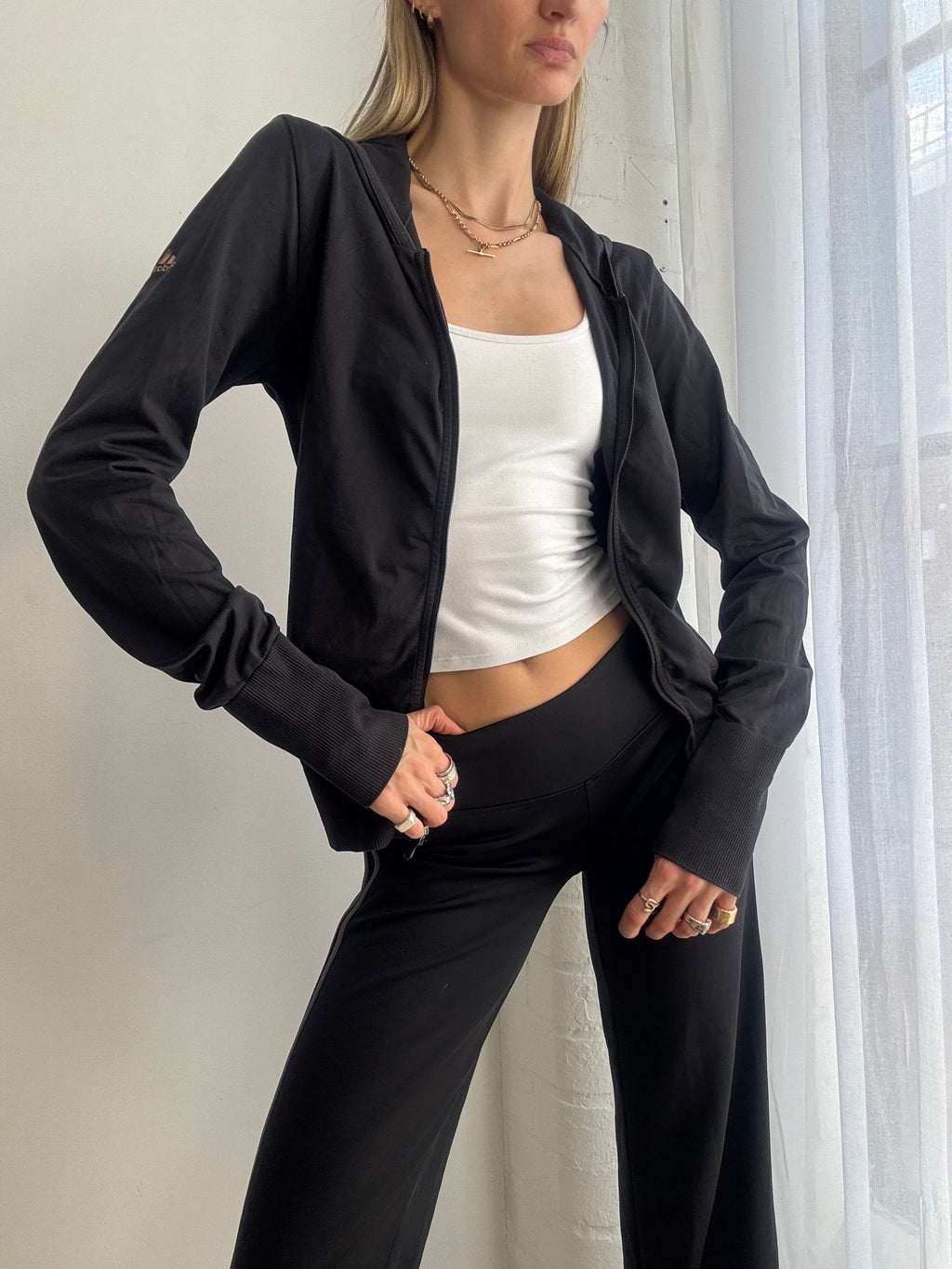 Vintage Y2K adidas black zip up hoodie