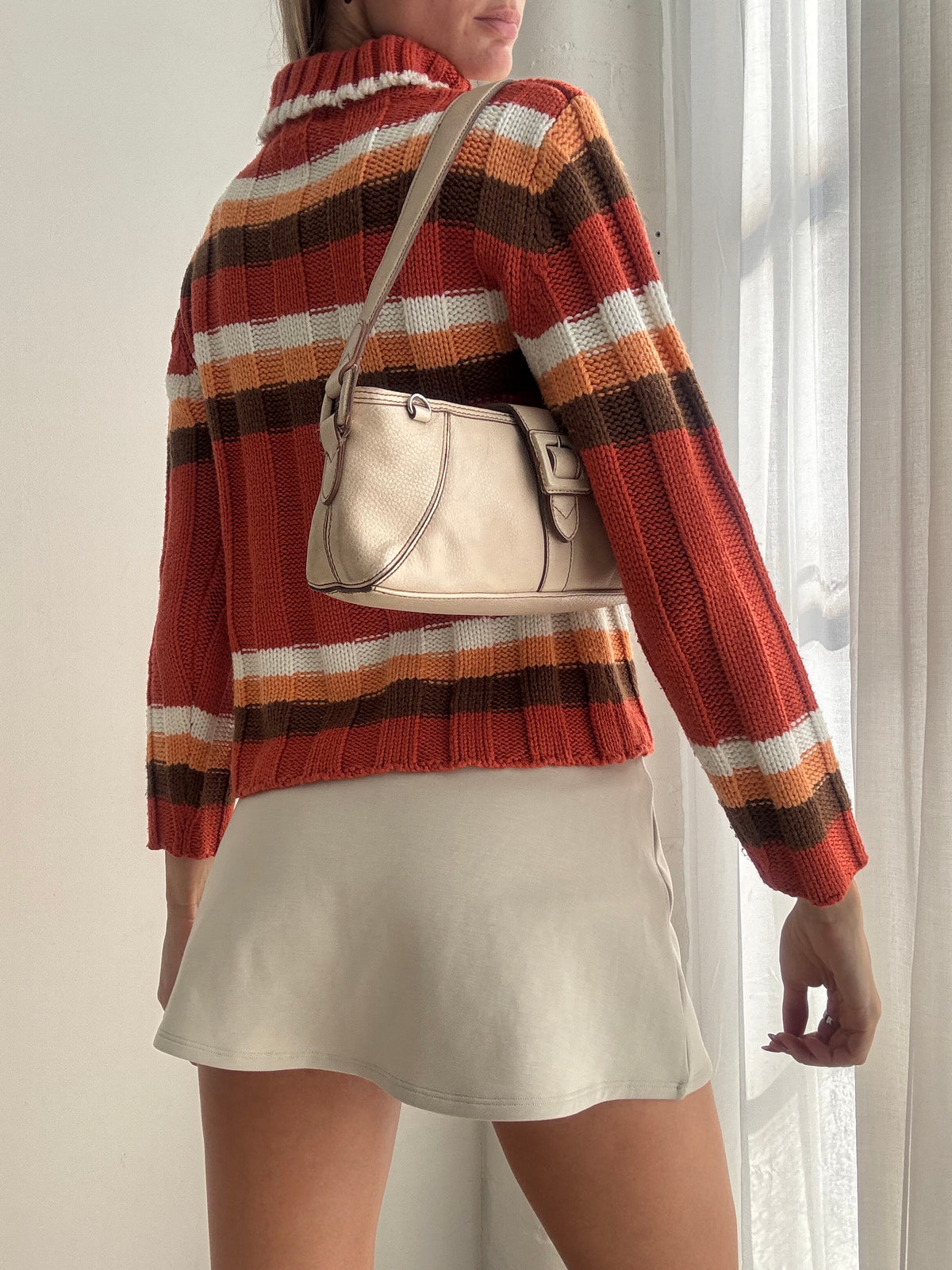 Vintage Y2K Rust Orange Striped Knit Jumper - Size S