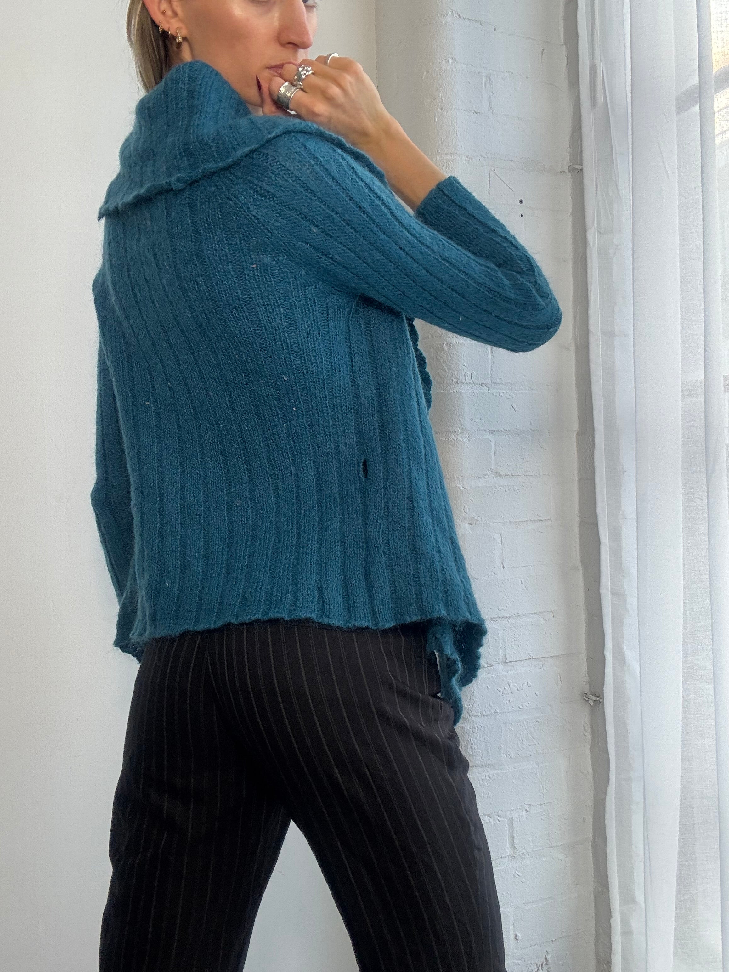 Vintage Y2K teal wool waterfall shrug