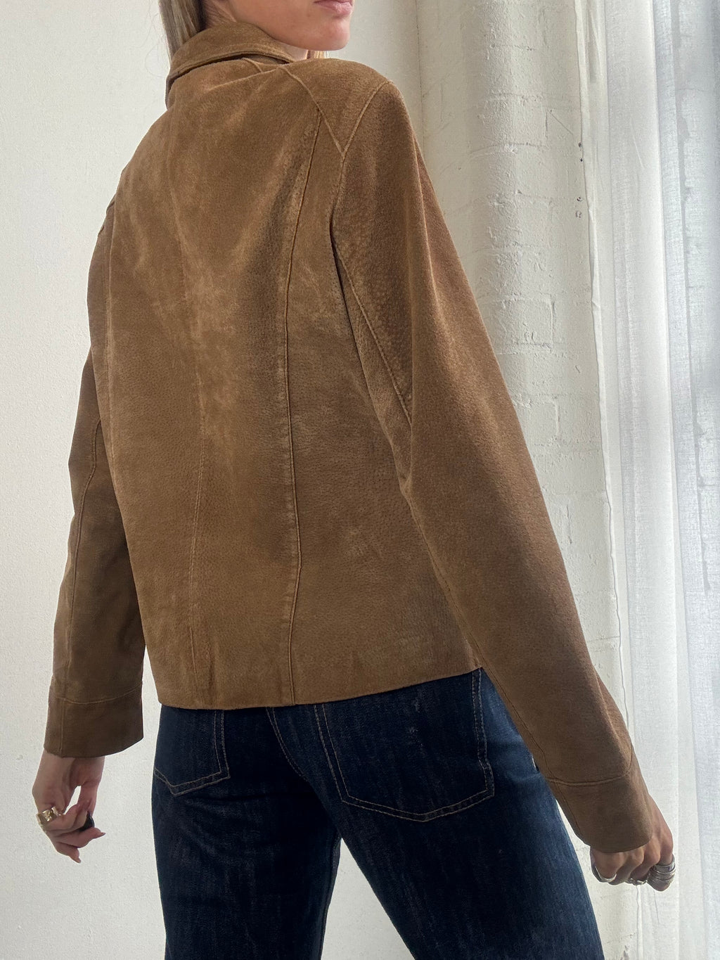 Vintage 90s Tan Brown Suede Zip Up Jacket - Size M