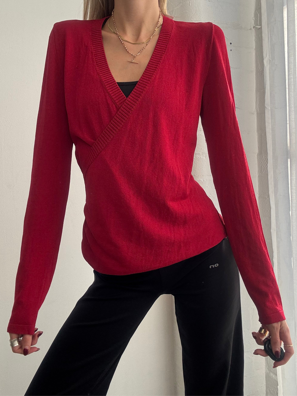 Vintage Y2K red knitted wrap jumper