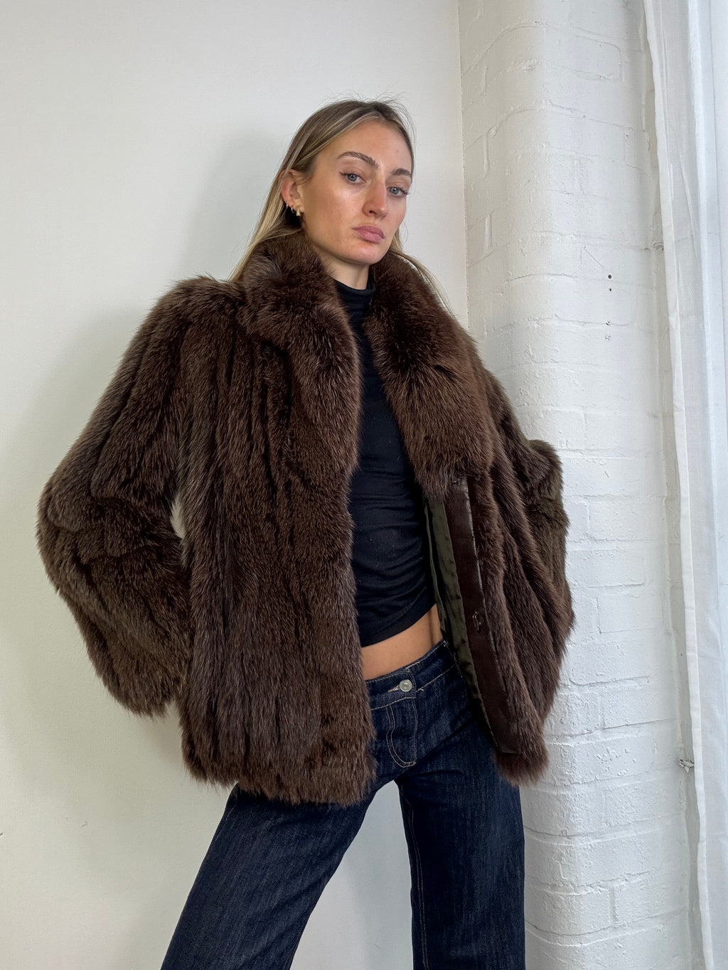 Vintage 90s brown fox fur coat