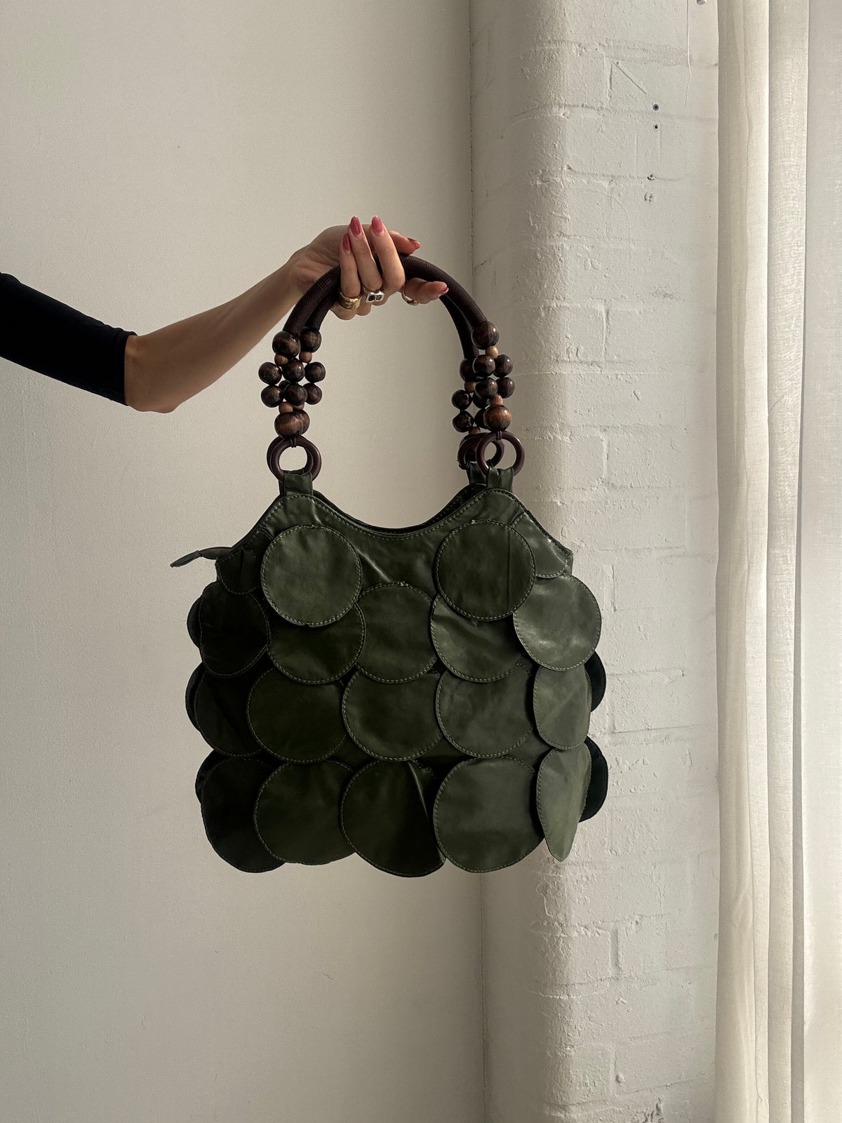 Vintage Y2K Olive Green Disc Detail Shoulder Bag