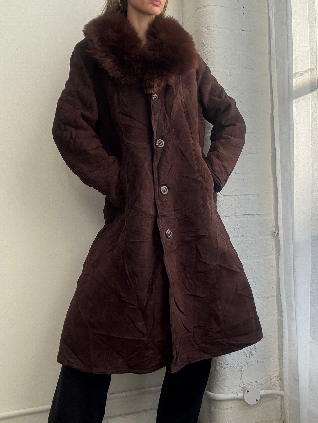 Vintage 90s brown suede sheepskin coat