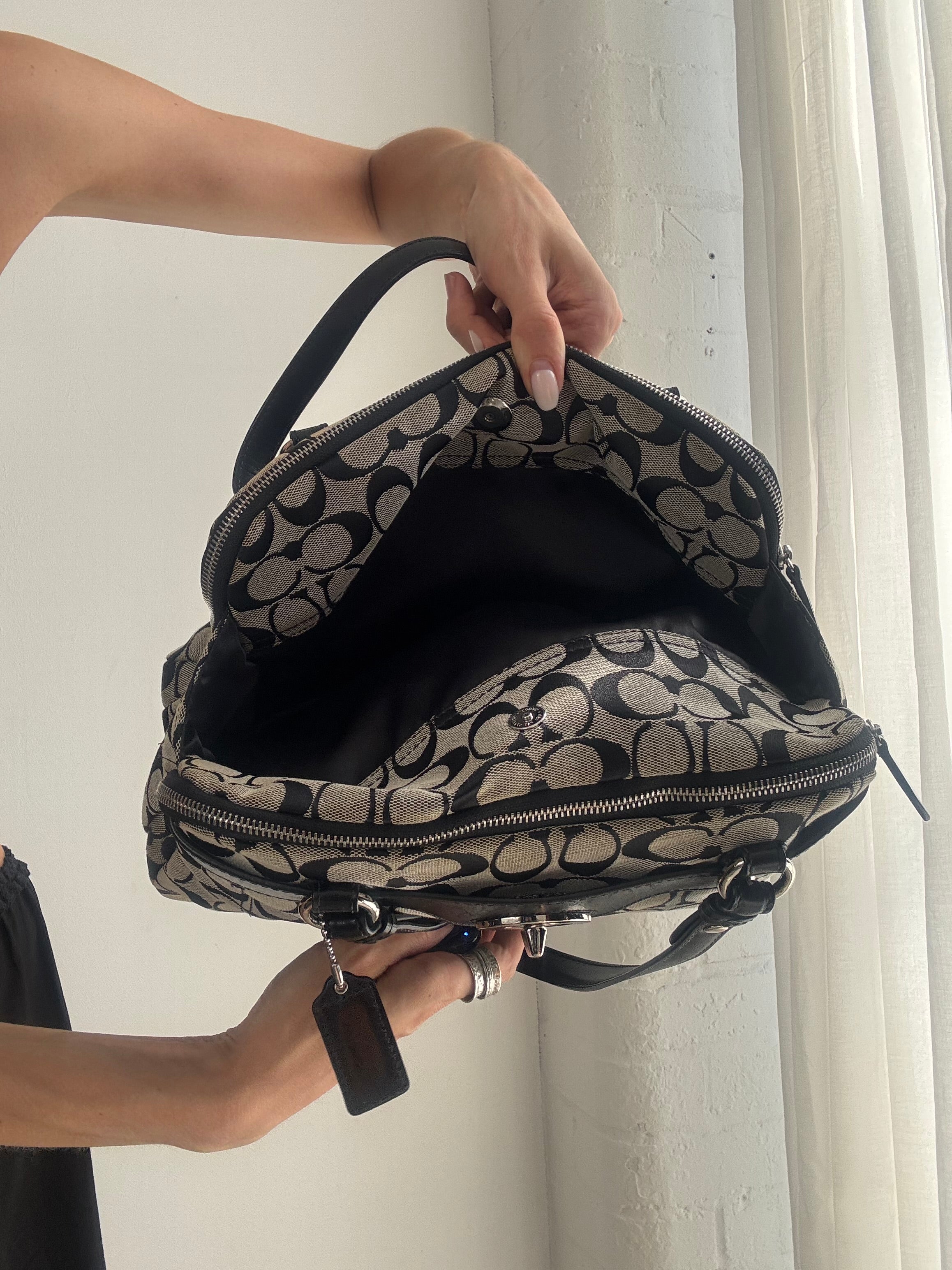 Vintage Y2K Coach Signature Penelope Satchel Bag – Black & Grey Monogram Canvas Shoulder Bag