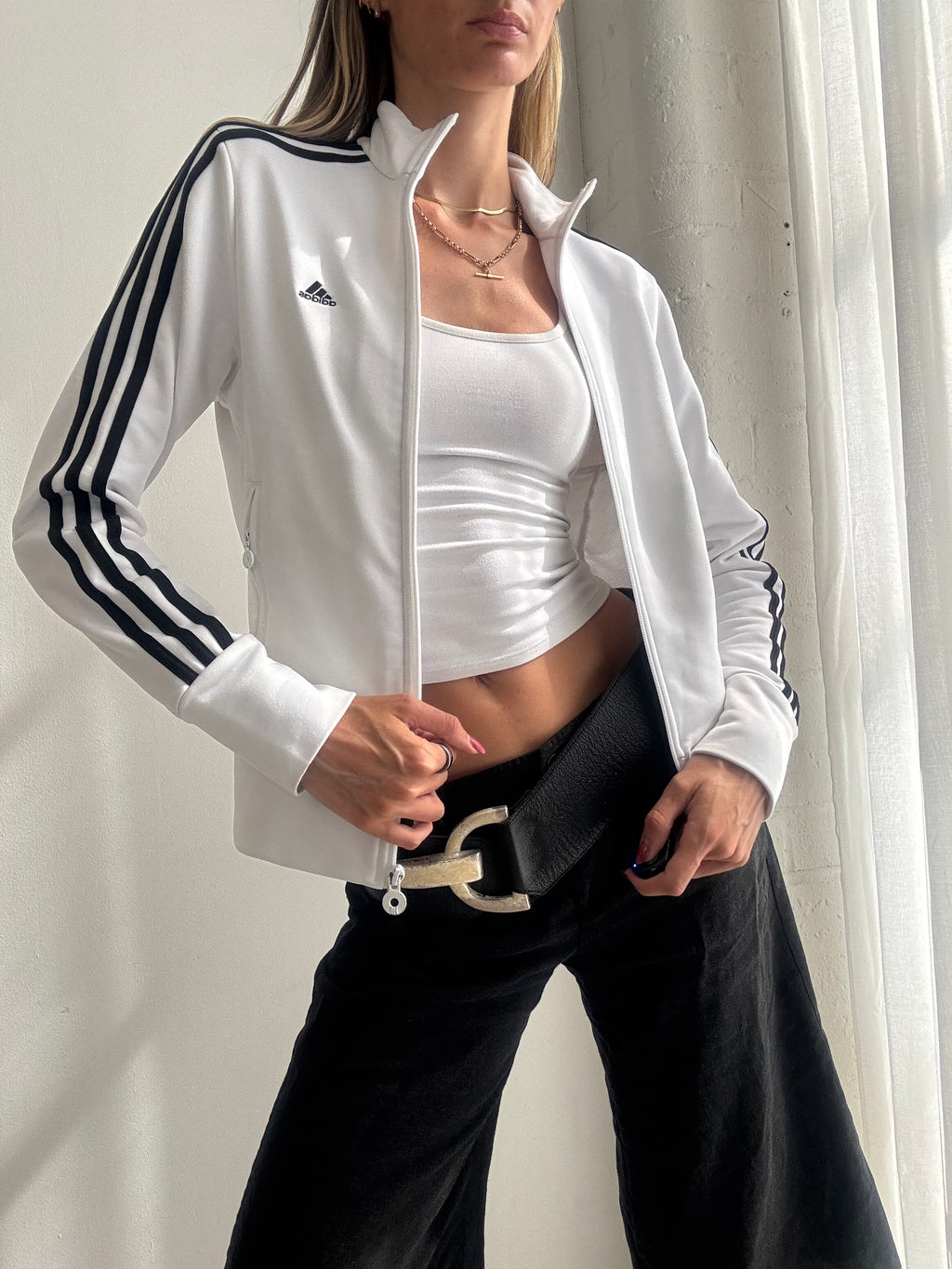 Vintage Y2K Adidas White 3 Stripe Track Jacket - Size M