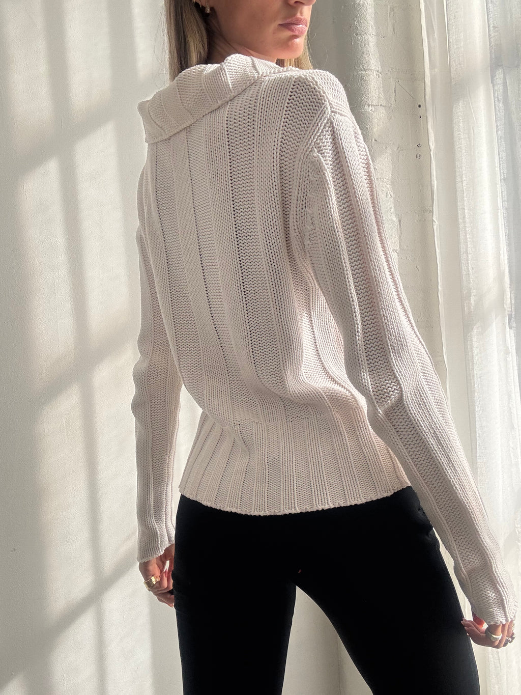 Vintage Y2K White Knit Dual Zip Up Cardigan - Size M